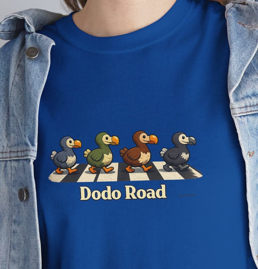 T-shirt "Dodo Road", Île de La Réunion", Confort Coton, Sobre, Elégant, Souvenir Unique, Cadeau, Unisexe, Esprit Voyageur