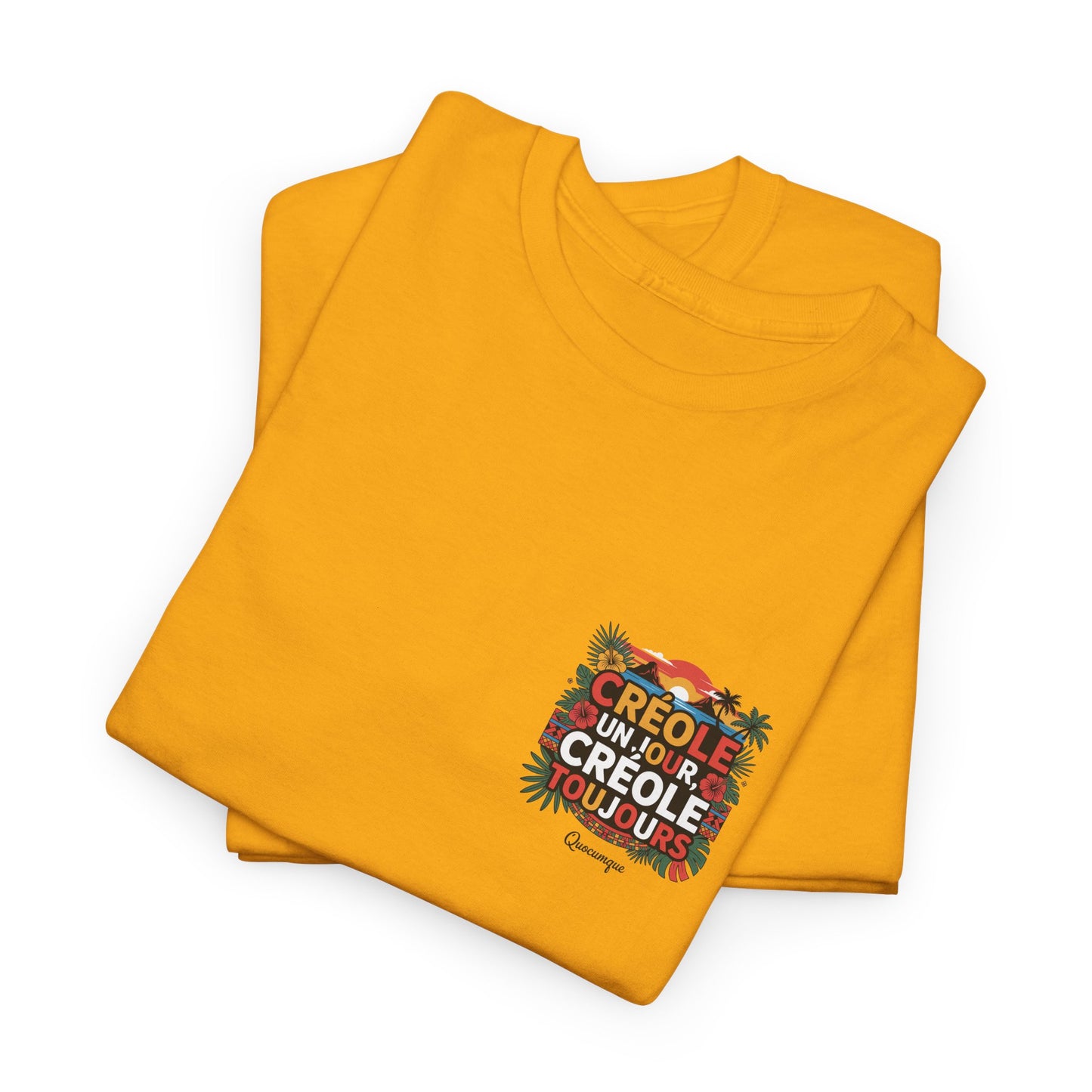T-shirt Quocumque "Créole" Île de La Réunion", Confort Coton, Sobre, Elégant, Souvenir Unique, Cadeau, Unisexe, Esprit Voyageur