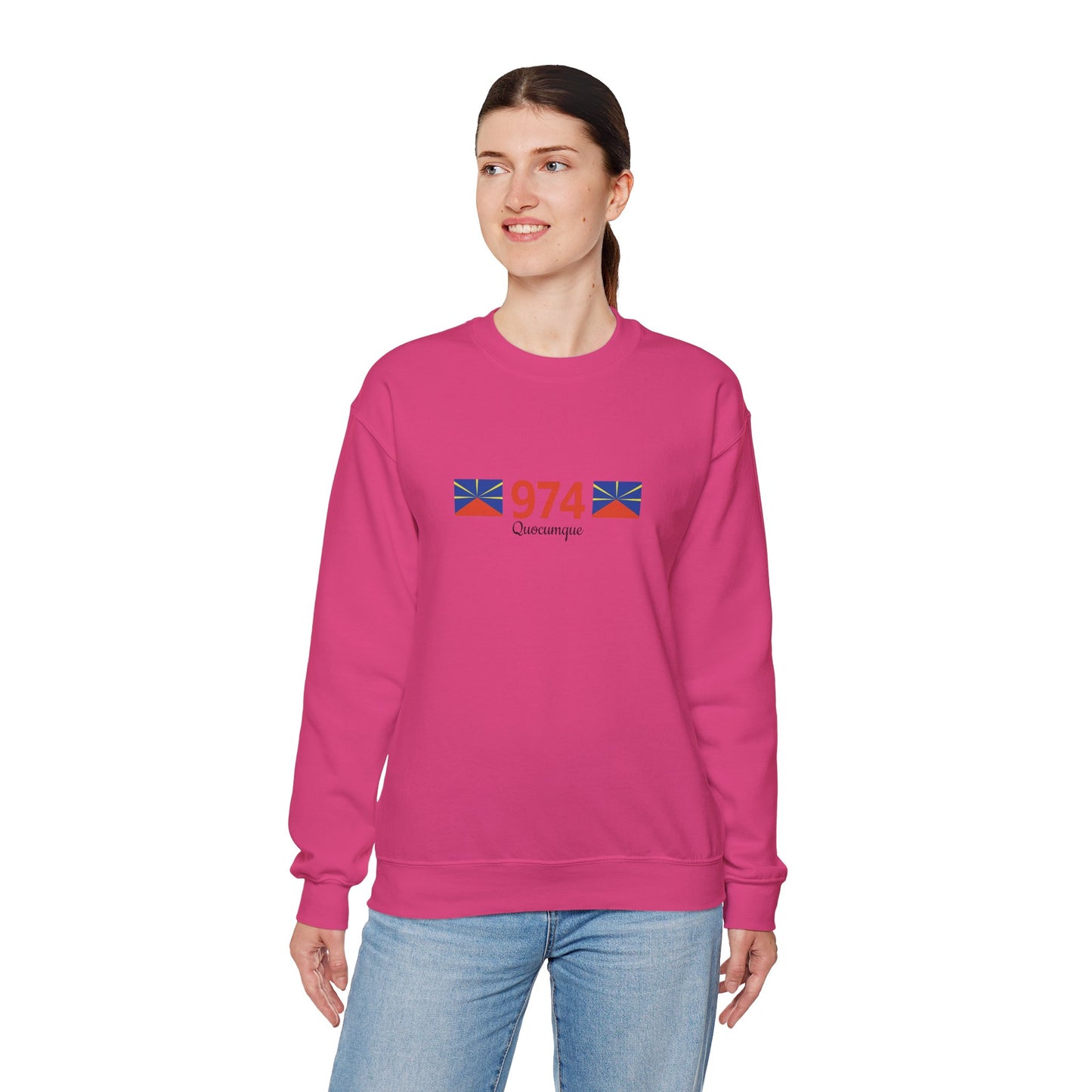 Sweat Quocumque "974", Exotique, Destination Île De La Réunion, Adulte, Homme, Femme, Sportive, Sportif, Décontracté, Drapeau Régional