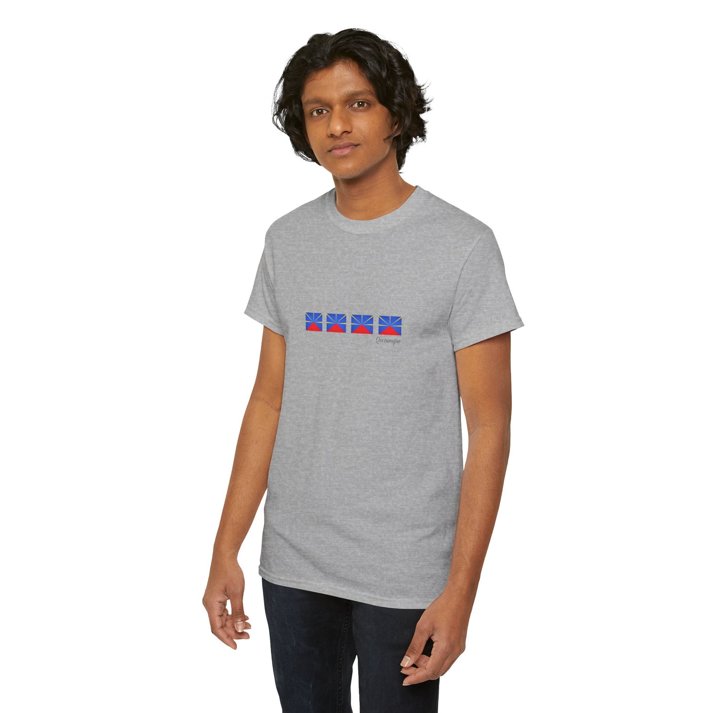 T-shirt "Drapeaux Île de La Réunion", Confort Coton, Sobre, Elégant, Souvenir Unique, Cadeau, Unisexe, Esprit Voyageur