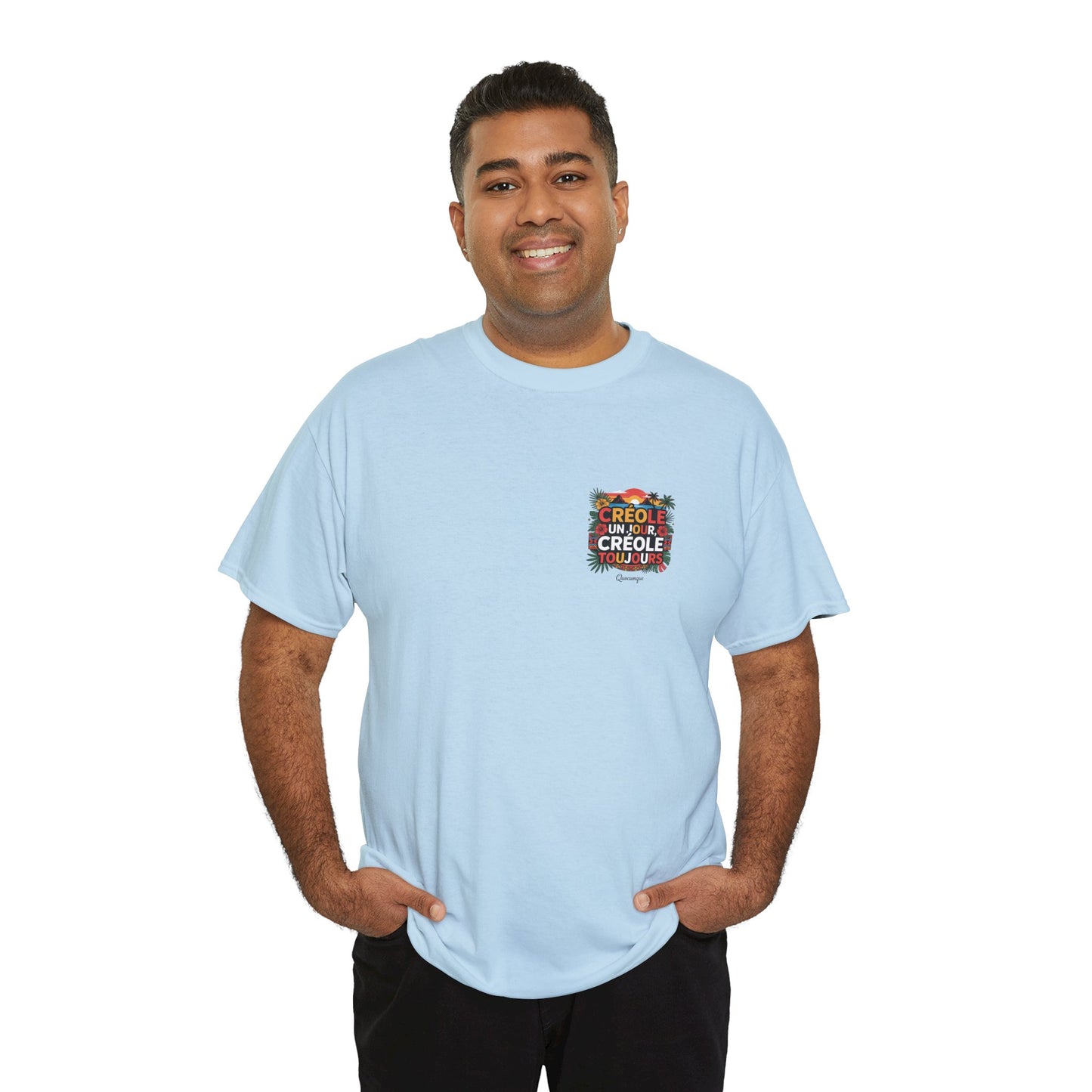T-shirt Quocumque "Créole" Île de La Réunion", Confort Coton, Sobre, Elégant, Souvenir Unique, Cadeau, Unisexe, Esprit Voyageur