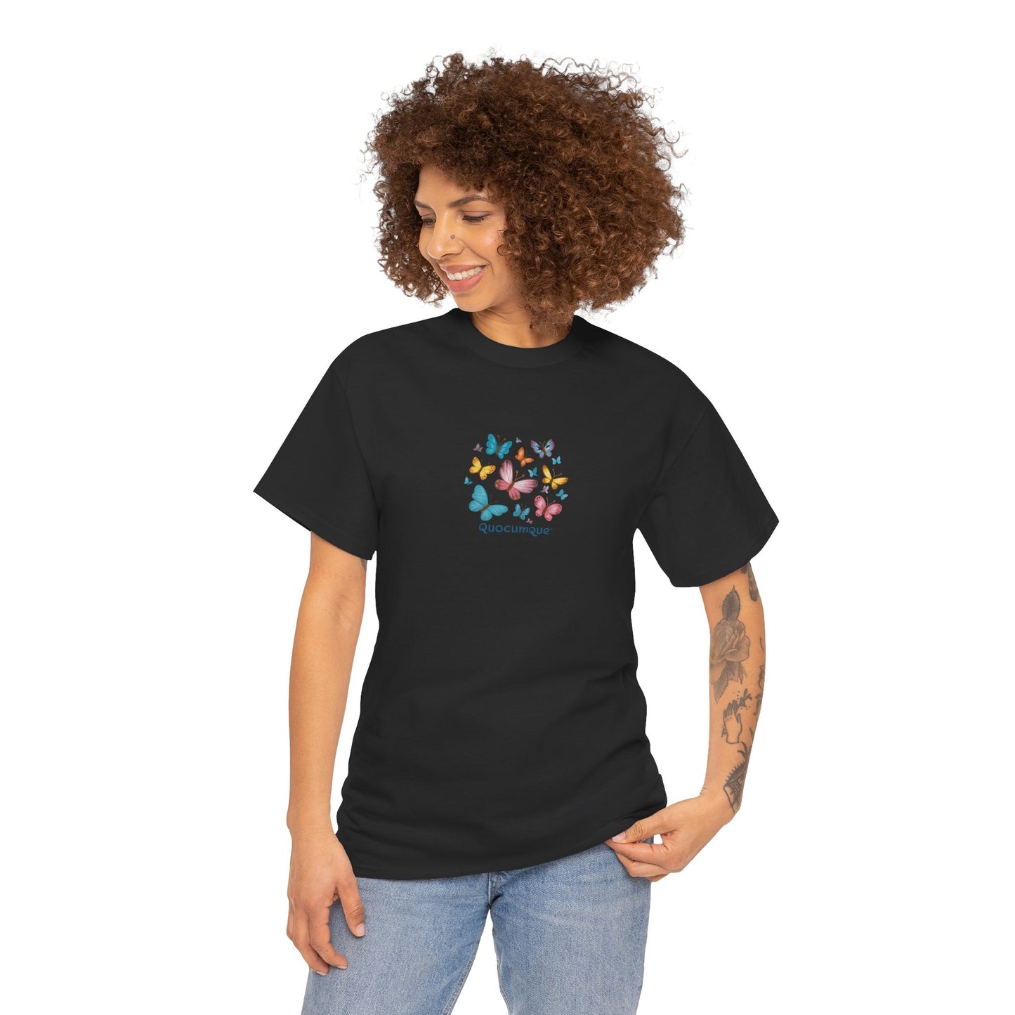 T-shirt Quocumque "Papillons", Légèreté, Les Beaux Jours, Confort Coton, Sobre, Elégant, Souvenir Unique, Cadeau, Unisexe, Esprit Voyageur