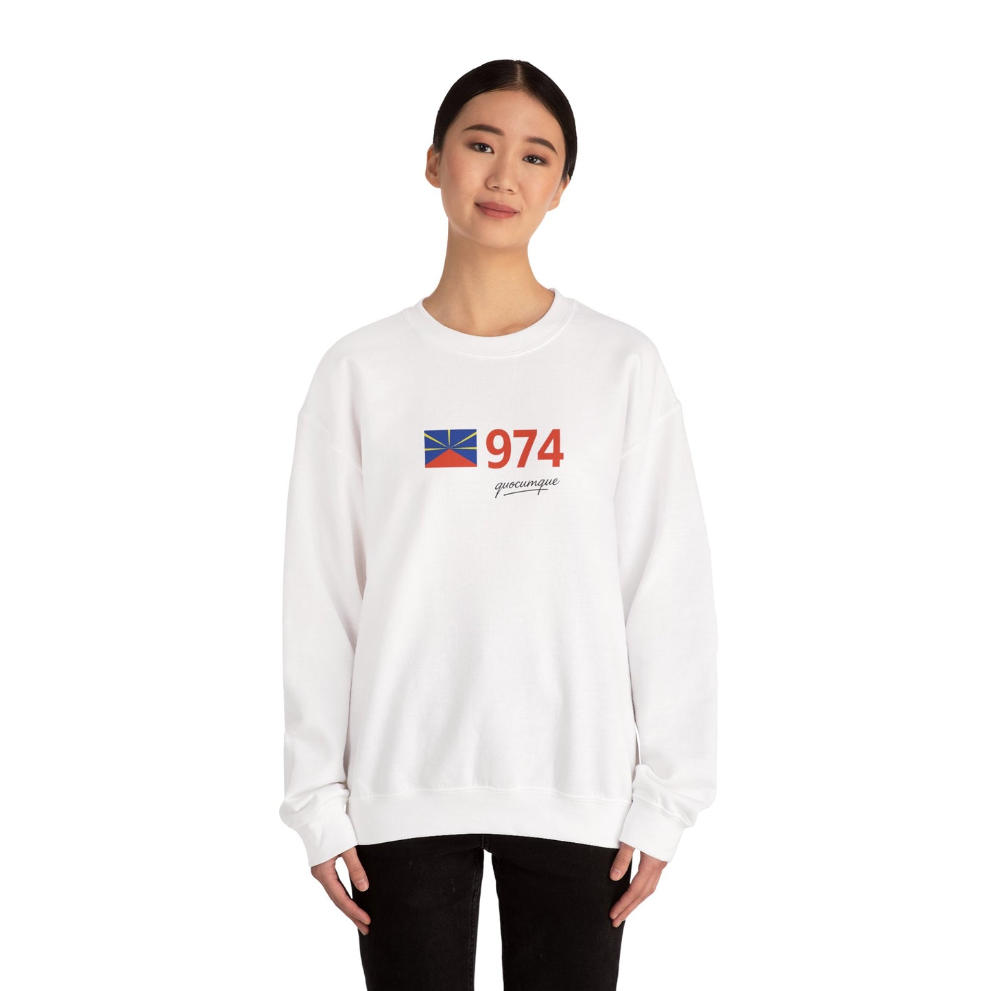 Copy of Sweat Quocumque "974 drapeau", Exotique, Destination Île De La Réunion, Adulte, Homme, Femme, Sportive, Sportif, Décontracté, Drapeau Régional