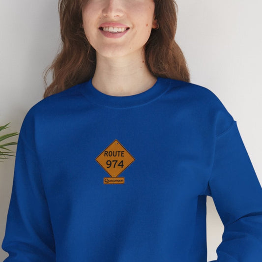 Sweat-Shirt Quocumque "Route 974", Destination l'Île De La Réunion, Adulte, Homme, Femme, Sportive, Sportif, Décontracté, Élégant, Classique, Océan Indien