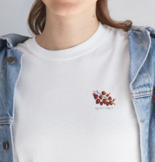 T-shirt Quocumque "Lanterne ou Physalis", Confort Coton, Souvenir Unique, Cadeau, Unisexe, Délicatesse, Femme, Adulte, Fleur, Baie Acidulée