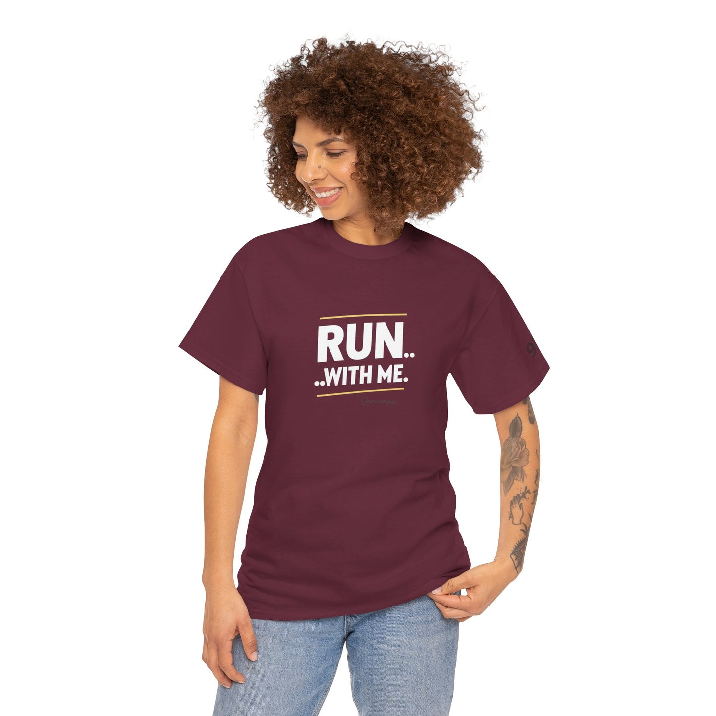 T-shirt Quocumque "RUN With me ", Île de La Réunion", Confort Coton, Sobre, Elégant, Souvenir Unique, Cadeau, Unisexe, Esprit Voyageur