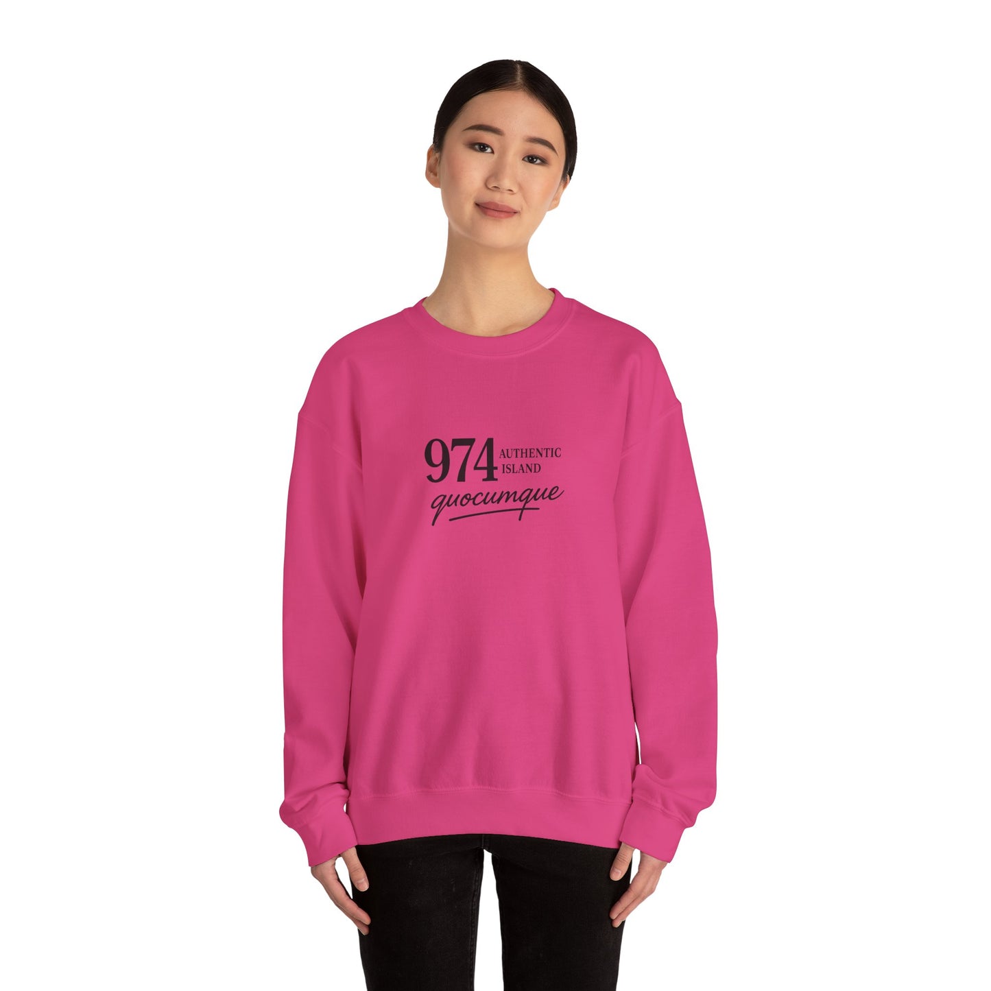 Sweat-Shirt Quocumque "974 Authentic Island", Exotique, Destination l'Île De La Réunion, Adulte, Homme, Femme, Sportive, Sportif, Décontracté, Élégant, Classique,