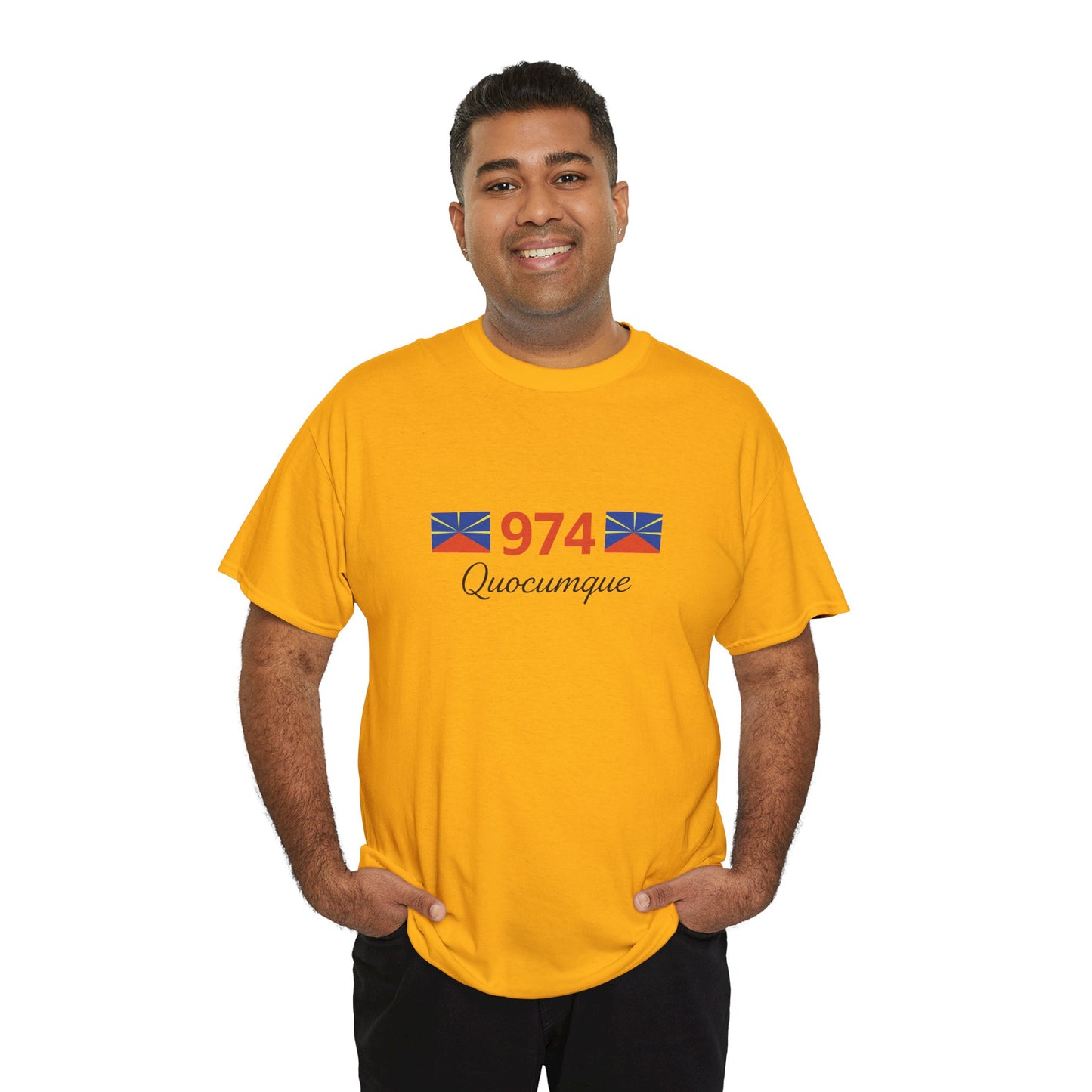 T-shirt "974 Drapeaux", Île de La Réunion, Confort Coton, Sobre, Elégant, Souvenir Unique, Cadeau, Unisexe, Esprit Voyageur