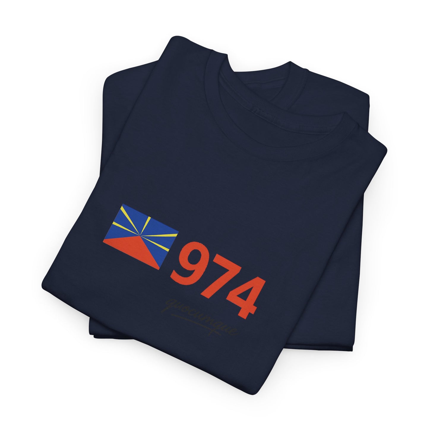 T-shirt "974 Drapeau", Île de La Réunion, Confort Coton, Sobre, Elégant, Souvenir Unique, Cadeau, Unisexe, Esprit Voyageur