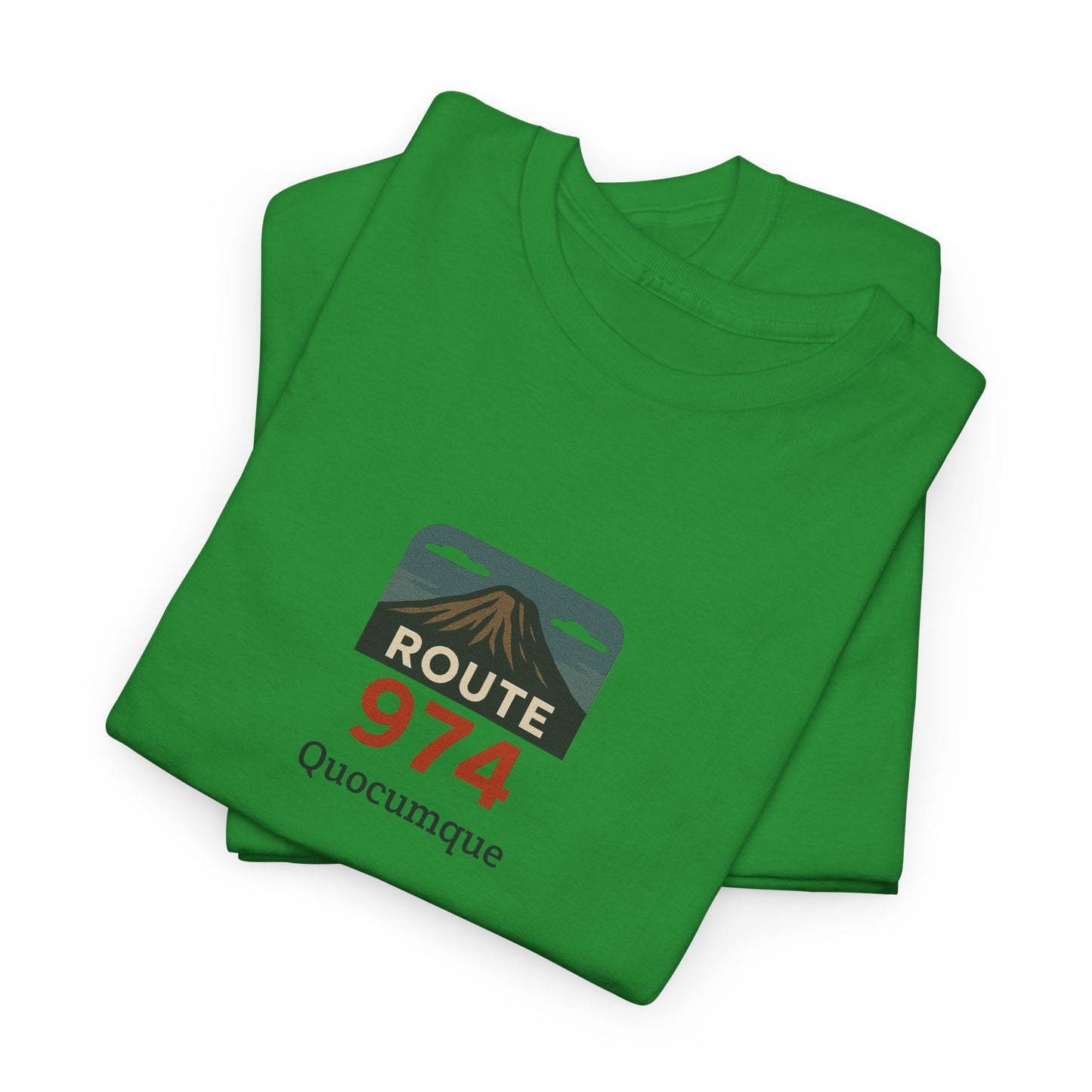 T-shirt "Route 974", Volcan, Exotisme, Destination Île de La Réunion, Confort Coton, Sobre, Elégant, Souvenir Unique, Cadeau, Unisexe, Esprit Voyageur