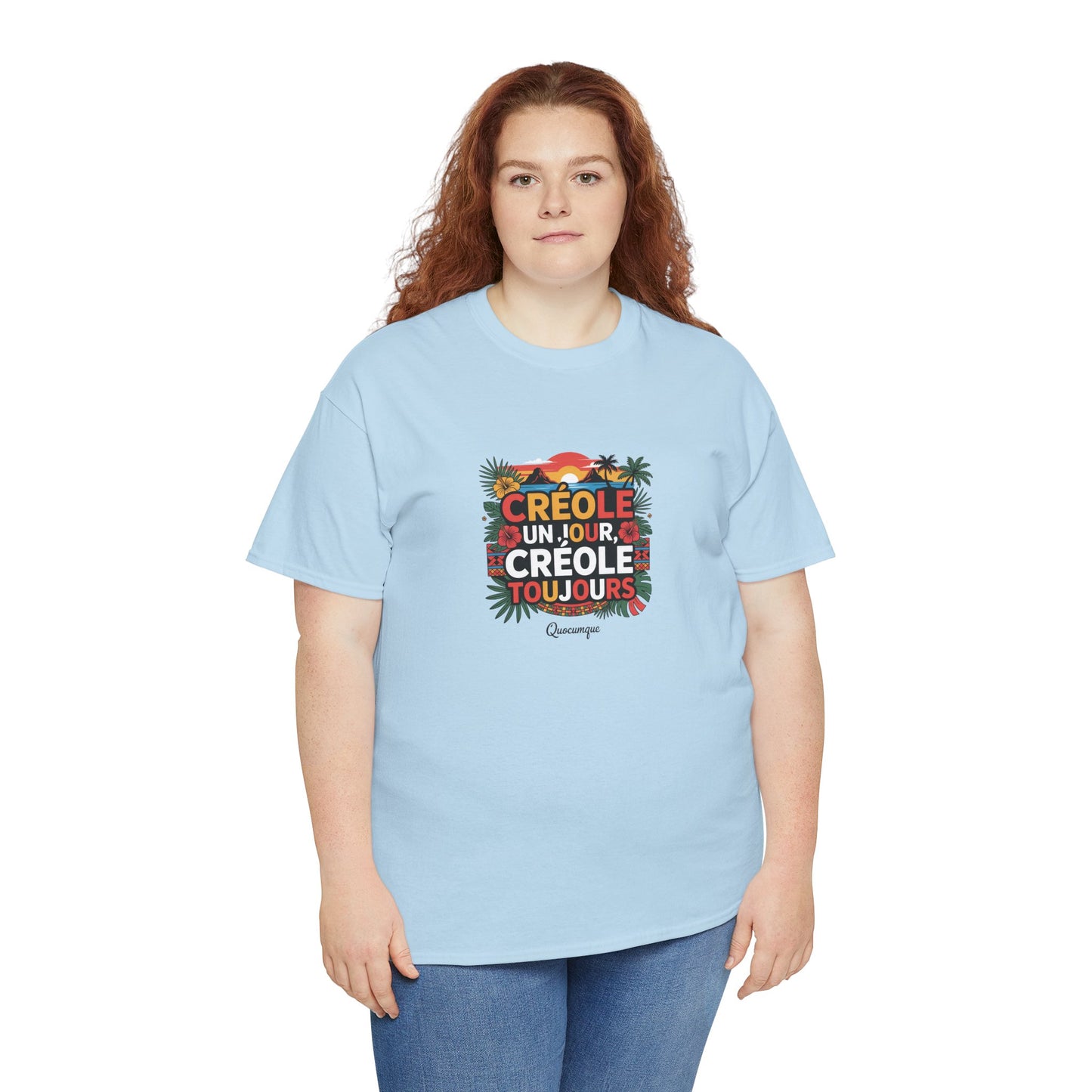 T-shirt Quocumque "Créole" Île de La Réunion", Confort Coton, Sobre, Elégant, Souvenir Unique, Cadeau, Unisexe, Esprit Voyageur