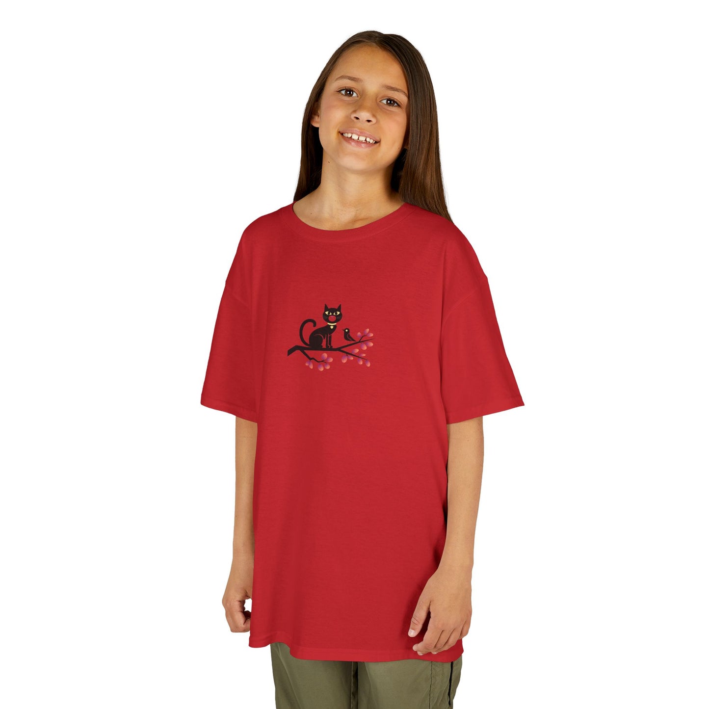 T-shirt Quocumque "Chat Oiseau", Douceur Coton, Pour les enfants de 5-6 ans( Taille XS), Pour les 7-8 ans( taille S), Pour les 9-10 ans( taille M), Pour les 11-12 ans( taille L), Pour les 13-14 ans( taille XL)