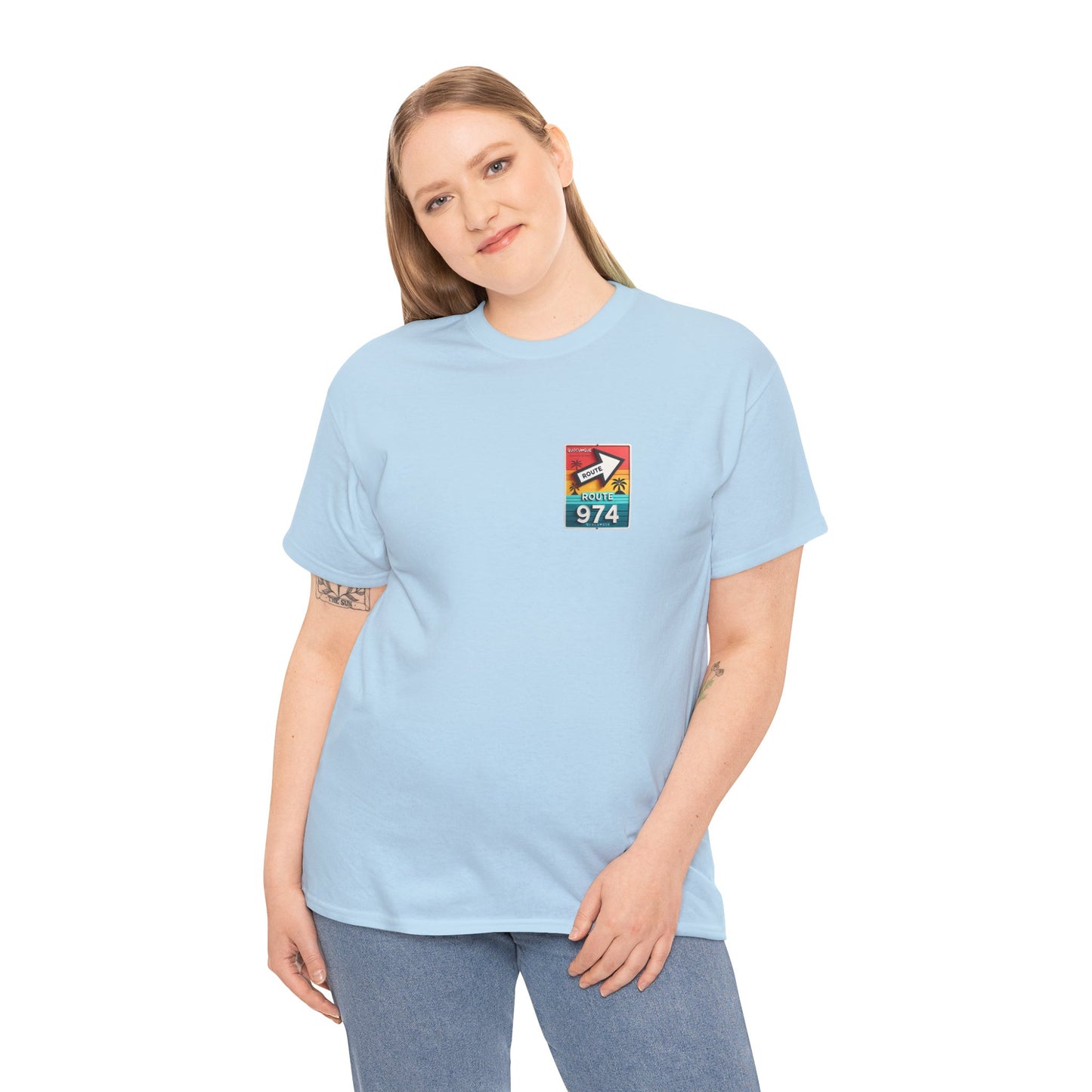 T-shirt "Route 974", Destination île de La Réunion, Confort Coton, Sobre, Elégant, Souvenir Unique, Cadeau, Unisexe, Esprit Voyageur