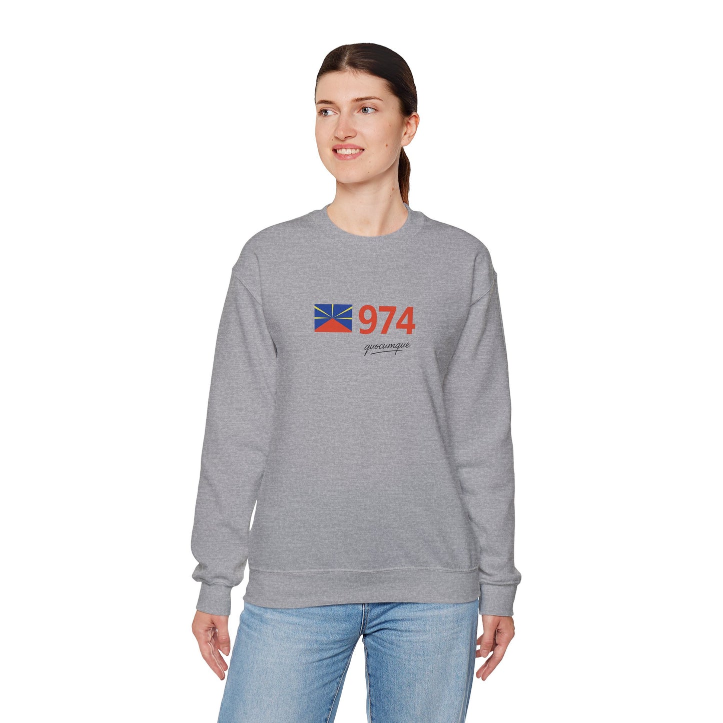 Copy of Sweat Quocumque "974 drapeau", Exotique, Destination Île De La Réunion, Adulte, Homme, Femme, Sportive, Sportif, Décontracté, Drapeau Régional