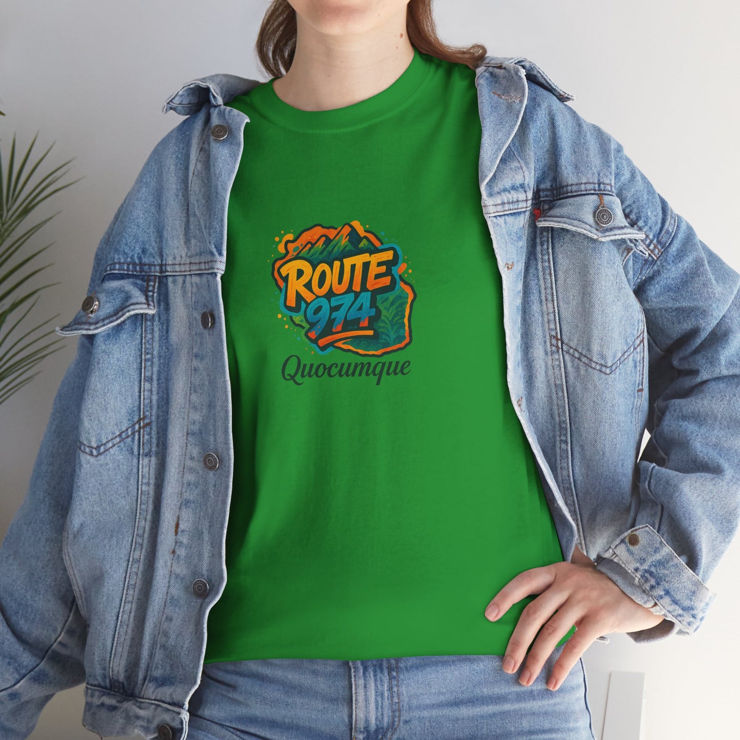 T-shirt "Route 974 Montagne", Destination Île de La Réunion, Confort Coton, Sobre, Elégant, Souvenir Unique, Cadeau, Unisexe, Esprit Voyageur