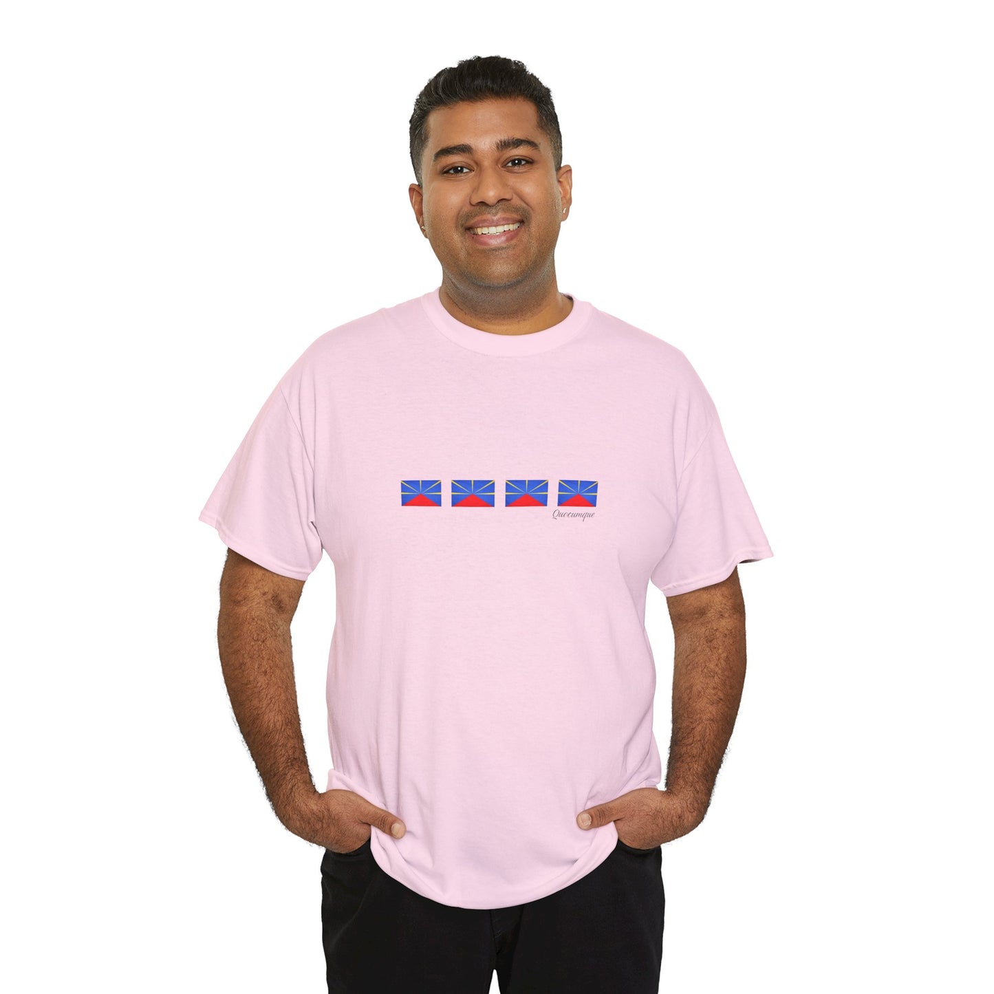 T-shirt "Drapeaux Île de La Réunion", Confort Coton, Sobre, Elégant, Souvenir Unique, Cadeau, Unisexe, Esprit Voyageur