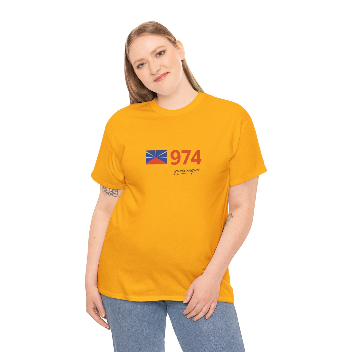 T-shirt "974 Drapeau", Île de La Réunion, Confort Coton, Sobre, Elégant, Souvenir Unique, Cadeau, Unisexe, Esprit Voyageur