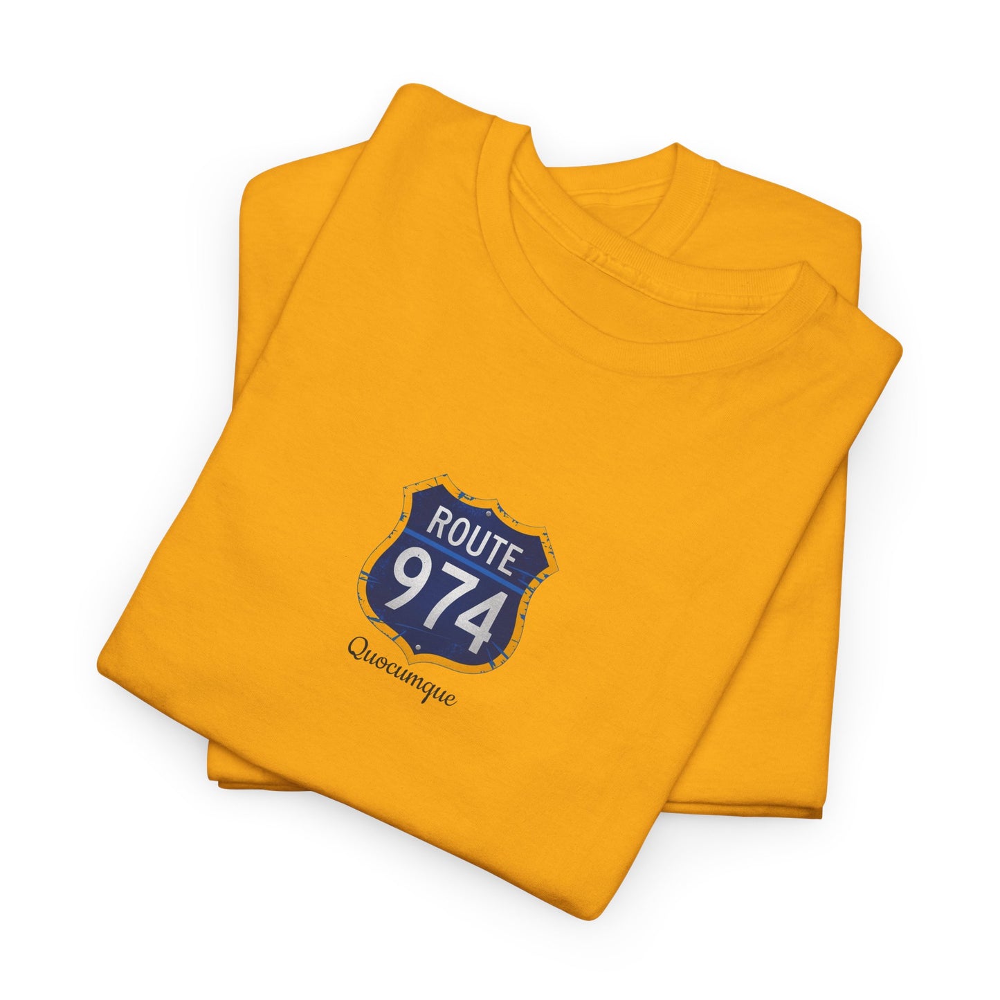 T-shirt "Route 974", Exotisme, Destination Île de La Réunion, Confort Coton, Sobre, Elégant, Souvenir Unique, Cadeau, Unisexe, Esprit Voyageur