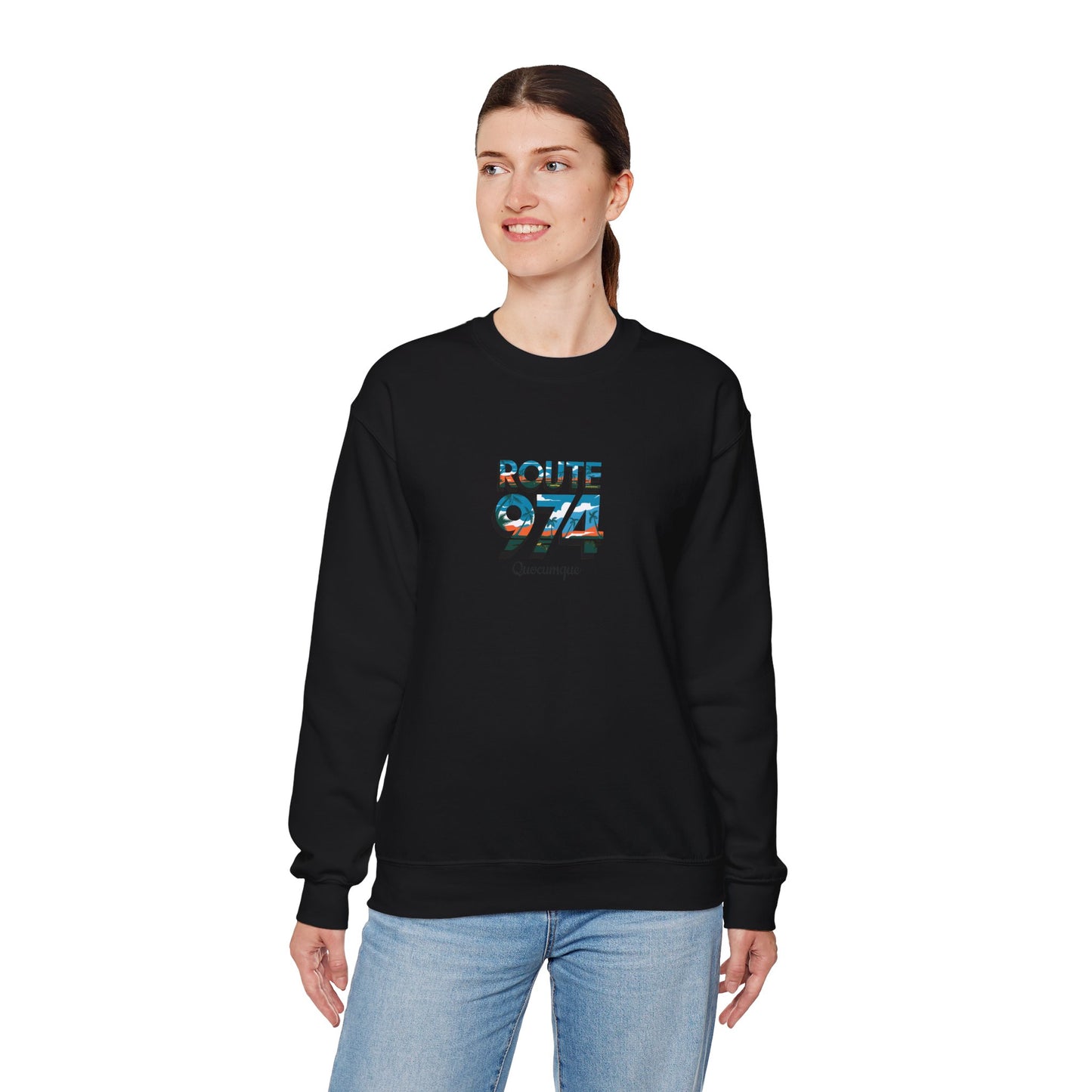 Sweat-Shirt Quocumque "Route 974", Exotique, Destination l'Île De La Réunion, Adulte, Homme, Femme, Sportive, Sportif, Décontracté, Élégant, Classique,