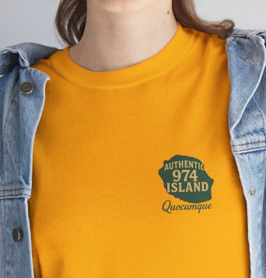T-shirt "Authentic Island Vintage", Exotisme, Destination Île de La Réunion, Confort Coton, Sobre, Elégant, Souvenir Unique, Cadeau, Unisexe, Esprit Voyageur