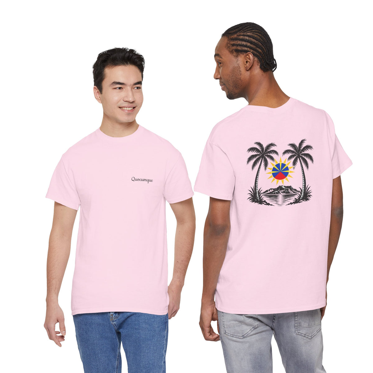 T-shirt " Palmiers", Destination Île de La Réunion, Confort Coton, Sobre, Elégant, Souvenir Unique, Vêtement Adulte, Unisexe, Esprit Voyageur