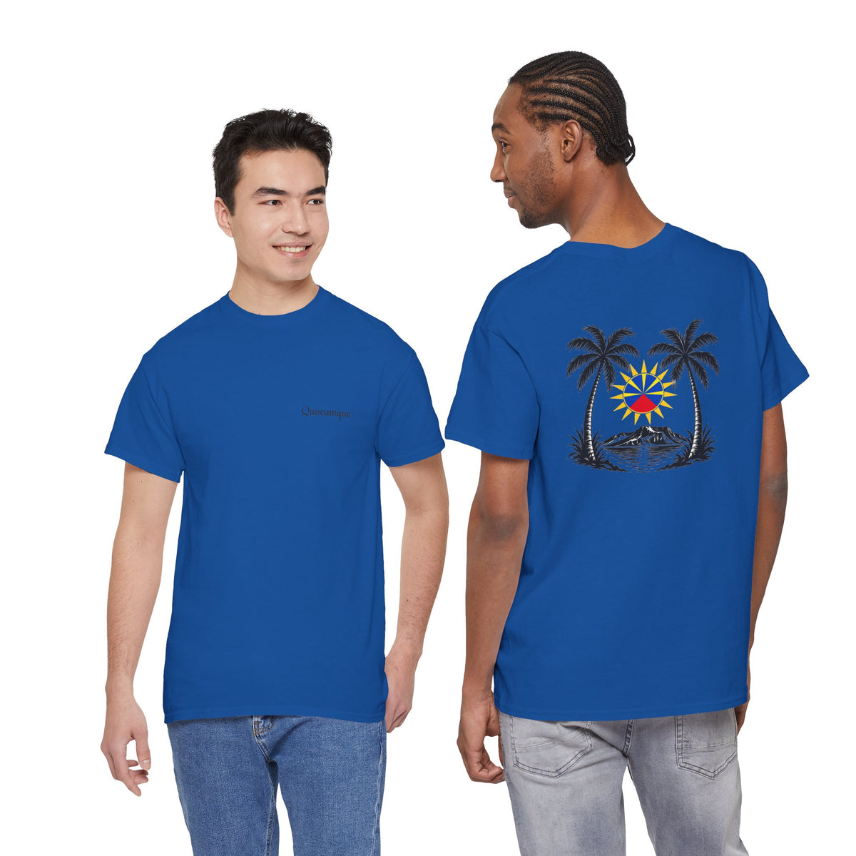 T-shirt " Palmiers", Destination Île de La Réunion, Confort Coton, Sobre, Elégant, Souvenir Unique, Vêtement Adulte, Unisexe, Esprit Voyageur
