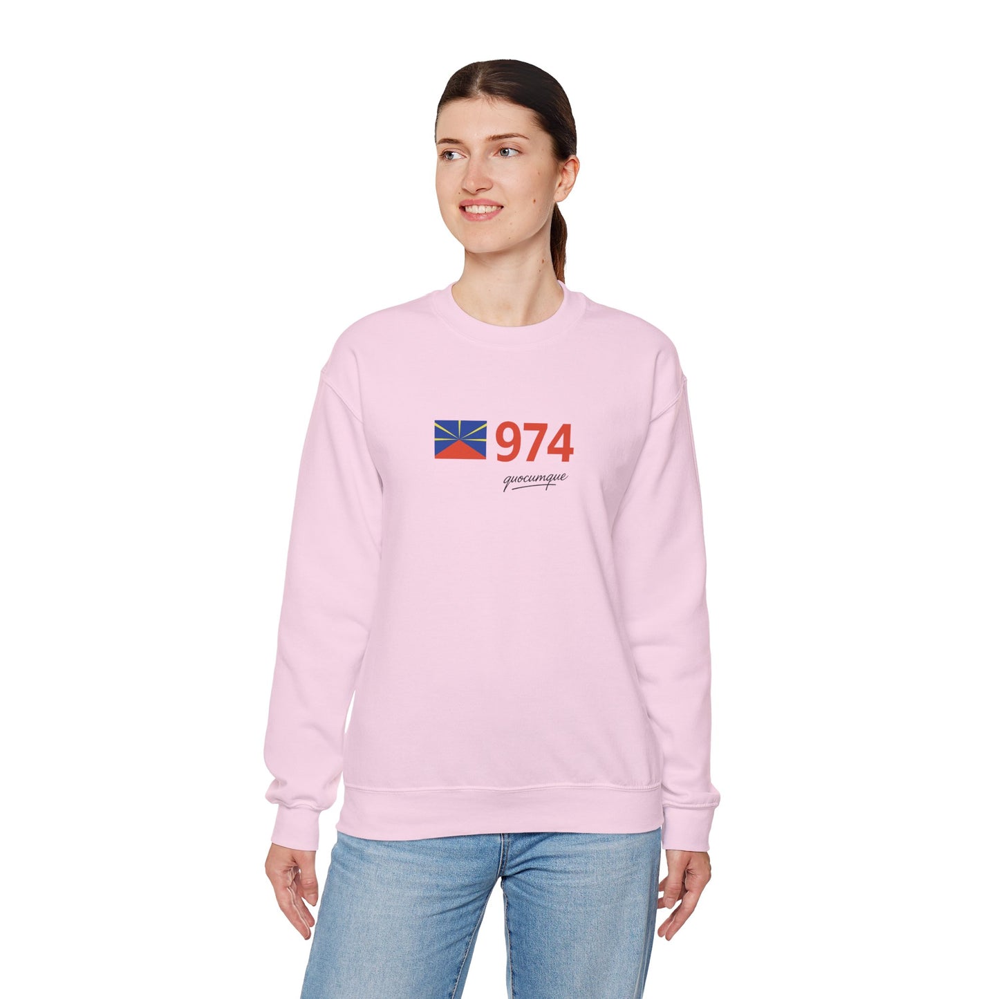 Copy of Sweat Quocumque "974 drapeau", Exotique, Destination Île De La Réunion, Adulte, Homme, Femme, Sportive, Sportif, Décontracté, Drapeau Régional