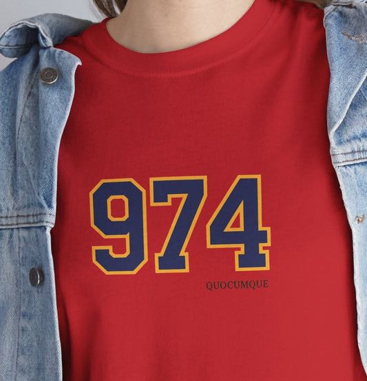 T-shirt " 974 ", Destination Île de La Réunion, Confort Coton, Sobre, Elégant, Souvenir Unique, Vêtement Adulte, Unisexe, Esprit Voyageur