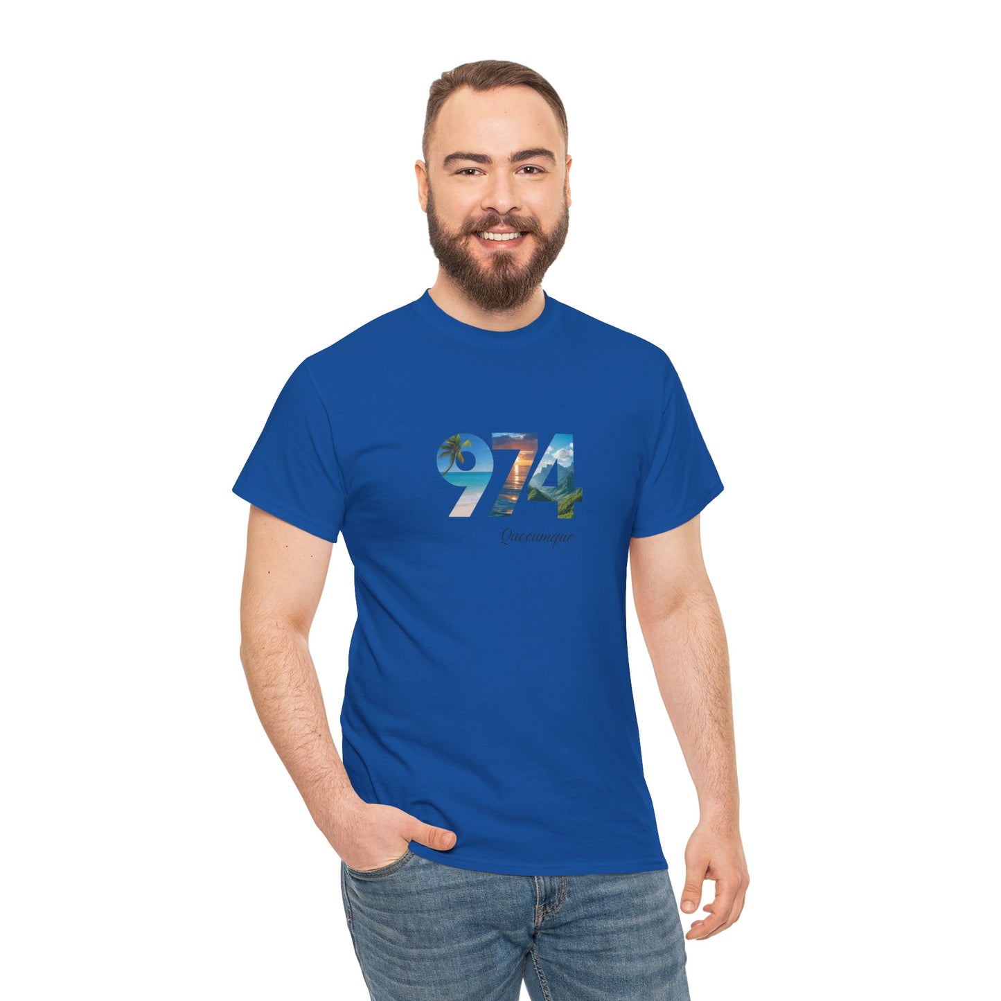 T-shirt "974", Île de La Réunion, Confort Coton, Sobre, Elégant, Souvenir Unique, Cadeau, Unisexe, Esprit Voyageur
