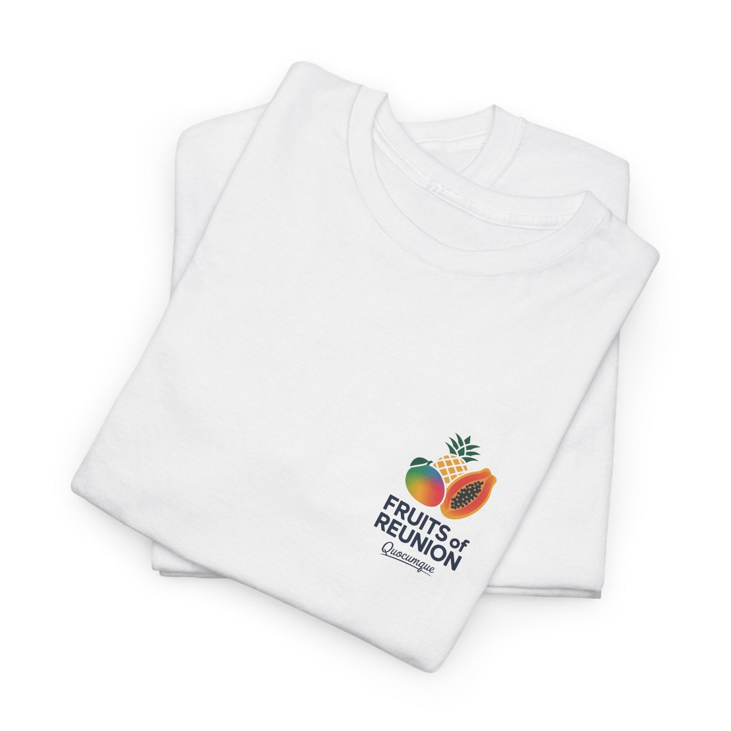 T-shirt "Fruits of Réunion", Île de La Réunion, Confort Coton, Sobre, Elégant, Souvenir Unique, Cadeau, Unisexe, Esprit Voyageur