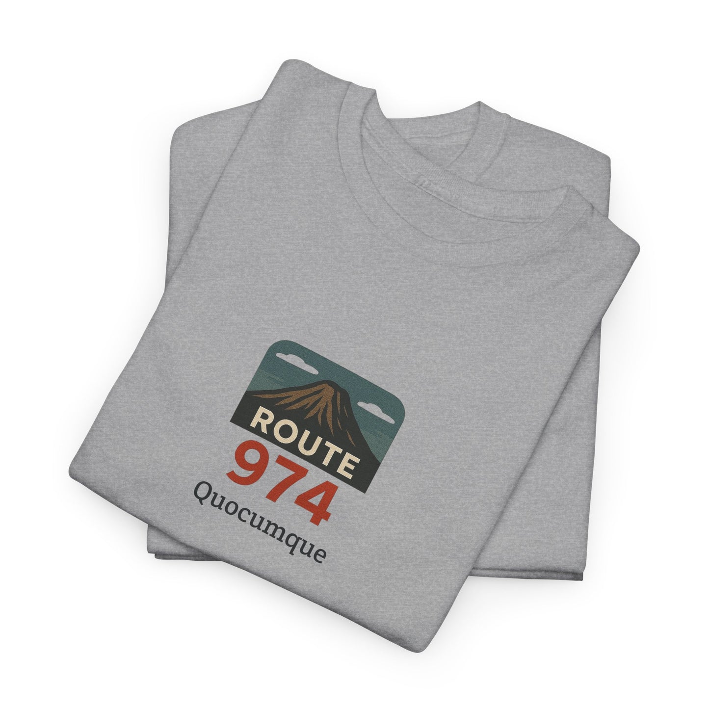 T-shirt "Route 974", Volcan, Exotisme, Destination Île de La Réunion, Confort Coton, Sobre, Elégant, Souvenir Unique, Cadeau, Unisexe, Esprit Voyageur