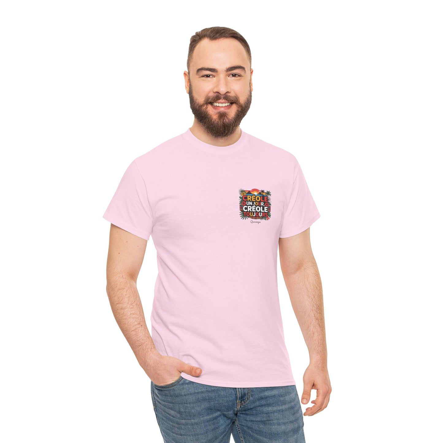 T-shirt Quocumque "Créole" Île de La Réunion", Confort Coton, Sobre, Elégant, Souvenir Unique, Cadeau, Unisexe, Esprit Voyageur