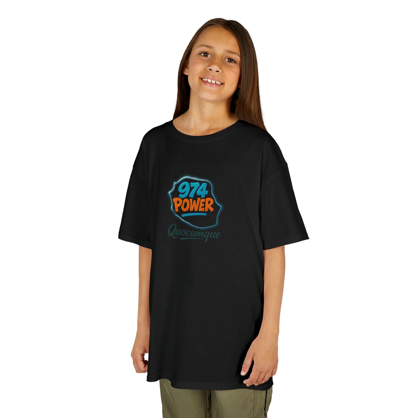 T-shirt "974 Power", Île de La Réunion, Douceur Coton, Pour les enfants de 5-6 ans( Taille XS), Pour les 7-8 ans( taille S), Pour les 9-10 ans( taille M), Pour les 11-12 ans( taille L), Pour les 13-14 ans( taille XLS)