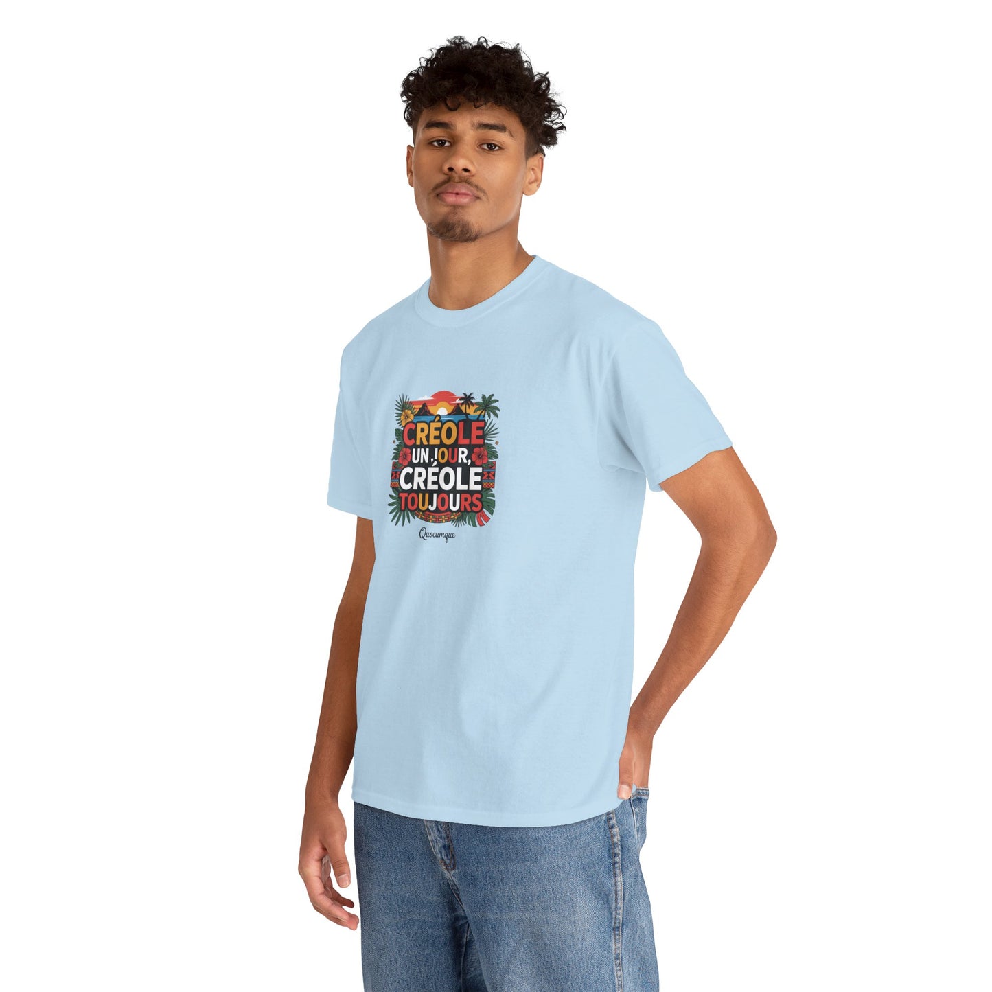 T-shirt Quocumque "Créole" Île de La Réunion", Confort Coton, Sobre, Elégant, Souvenir Unique, Cadeau, Unisexe, Esprit Voyageur