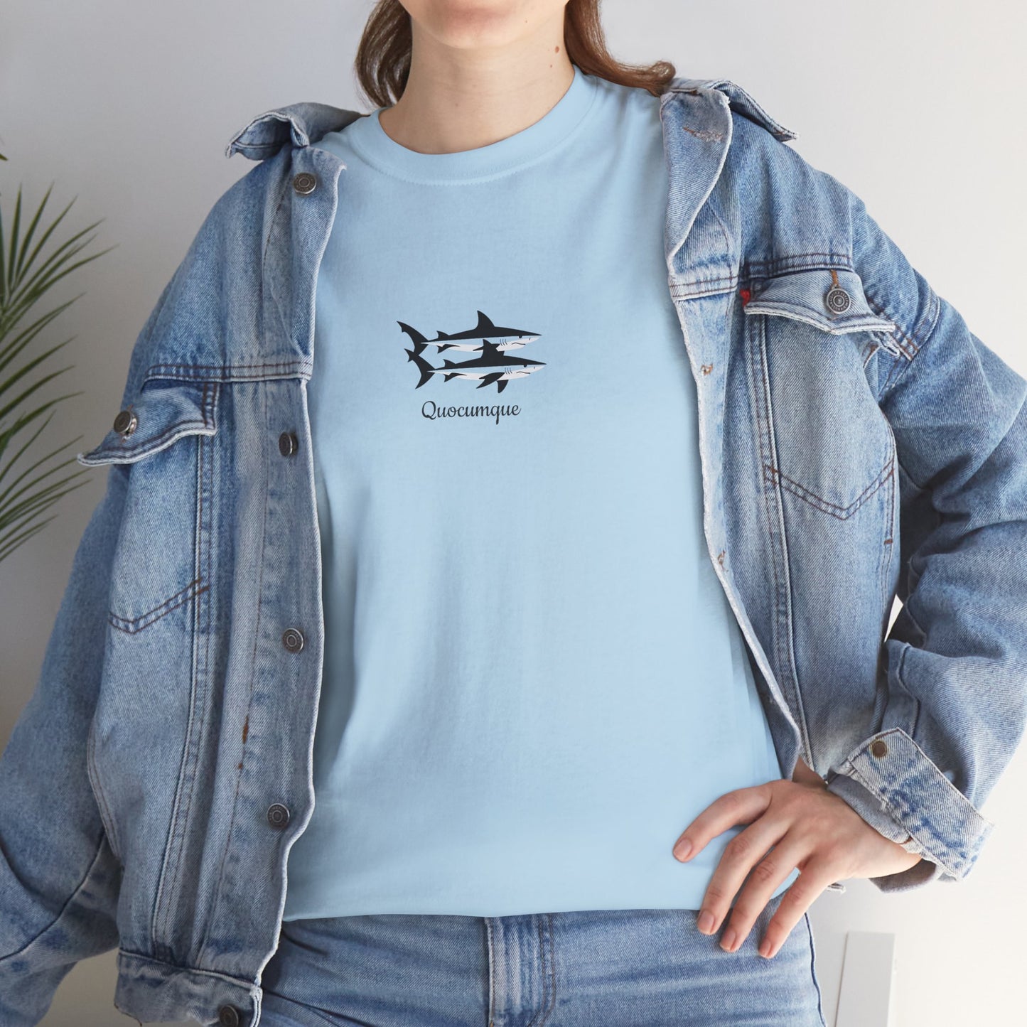 T-shirt Quocumque, Requin Duo, Île de La Réunion, Poissons, Confort Coton, Elégant, Souvenir Unique, Cadeau, Unisexe, Esprit Voyageur, Créole, Bourbon