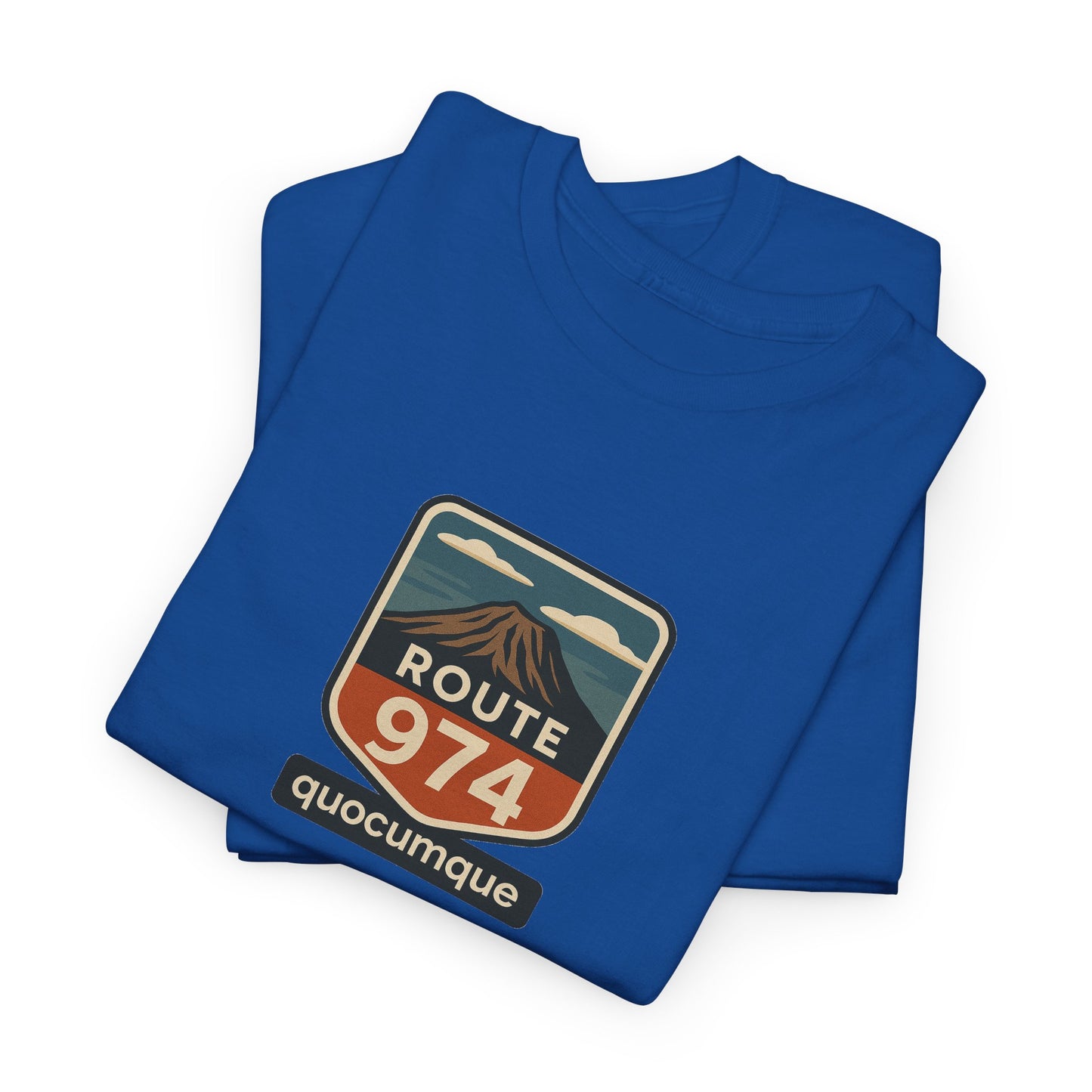 T-shirt "Route 974", Volcan, Exotisme, Destination Île de La Réunion, Confort Coton, Sobre, Elégant, Souvenir Unique, Cadeau, Unisexe, Esprit Voyageur