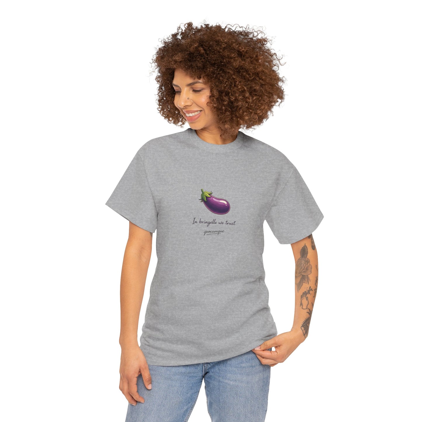T-shirt Quocumque "Bringelle", Confort Coton, Sobre, Elégant, Souvenir Unique, Cadeau, Unisexe, Esprit Voyageur, Adulte, Espace
