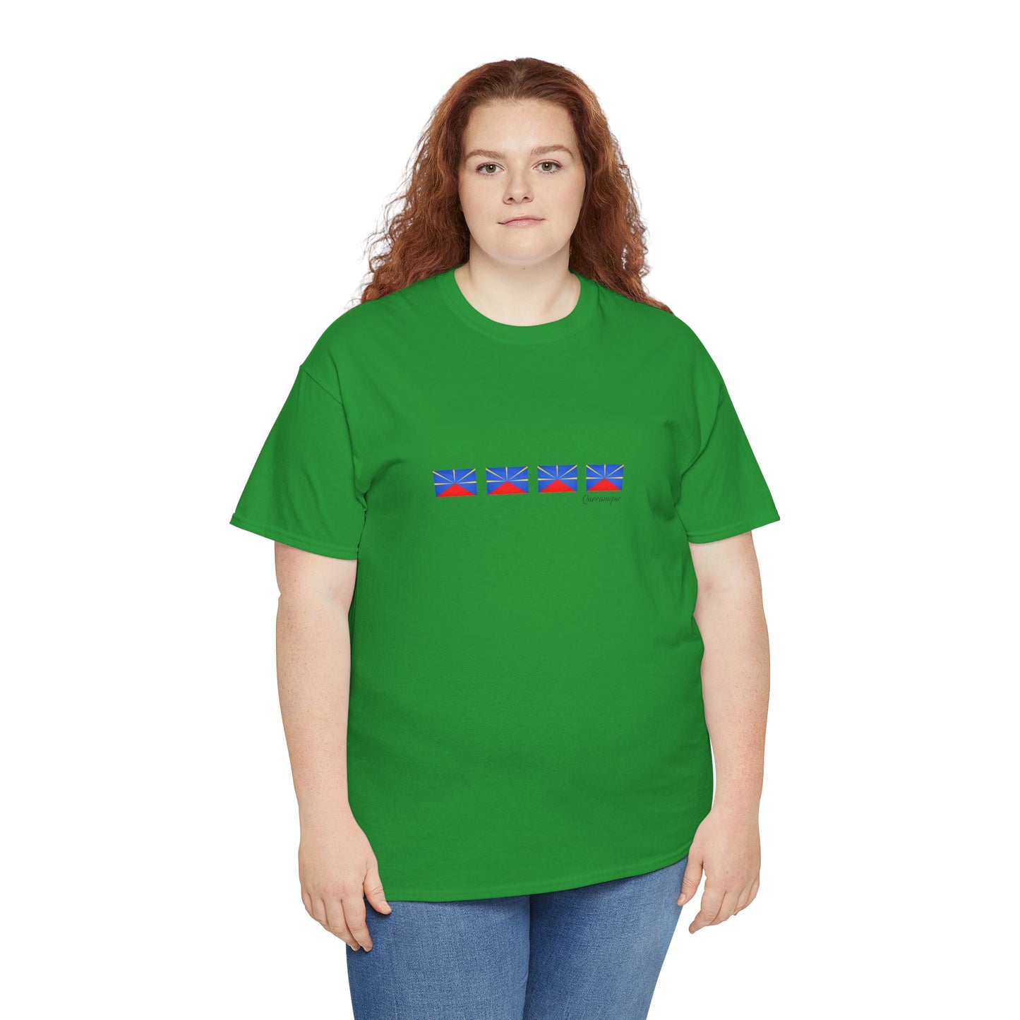 T-shirt "Drapeaux Île de La Réunion", Confort Coton, Sobre, Elégant, Souvenir Unique, Cadeau, Unisexe, Esprit Voyageur