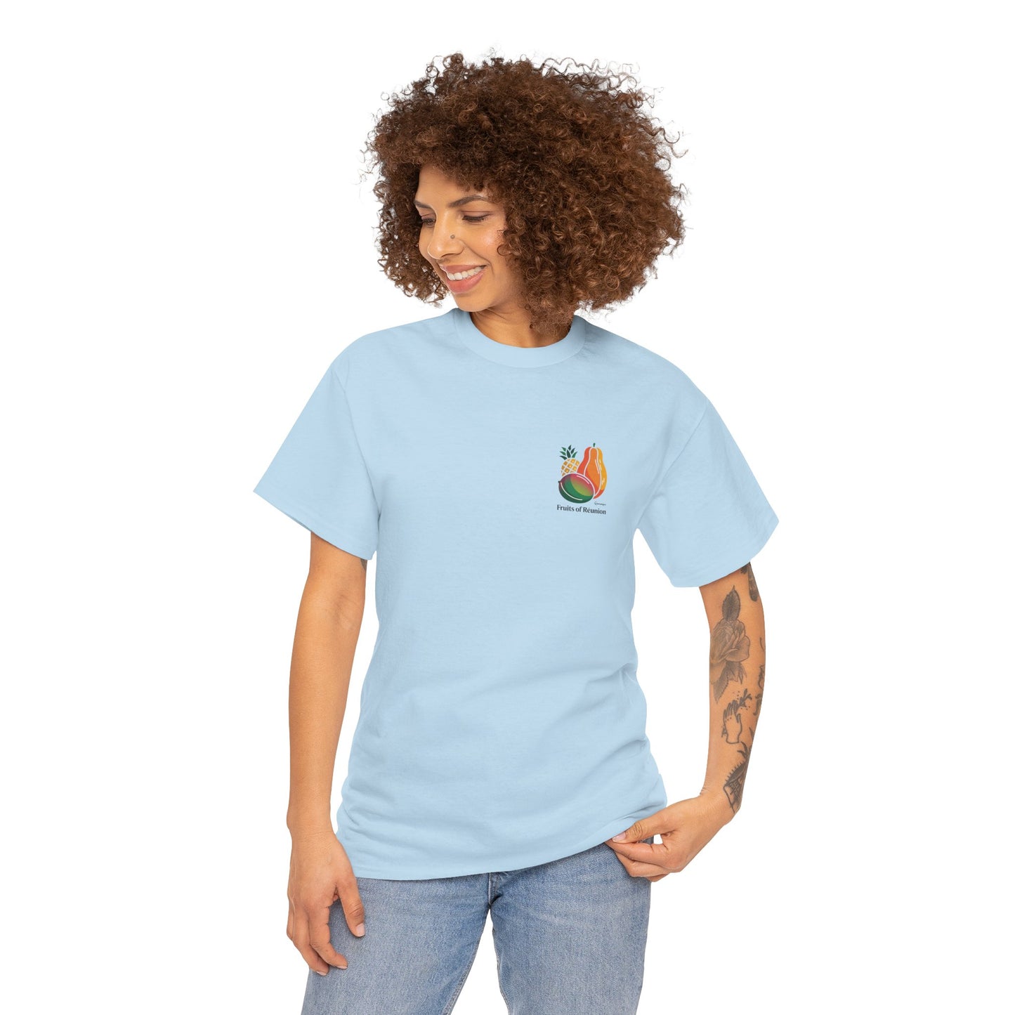 T-shirt "Fruits of Réunion", Île de La Réunion, Confort Coton, Sobre, Elégant, Souvenir Unique, Cadeau, Unisexe, Esprit Voyageur