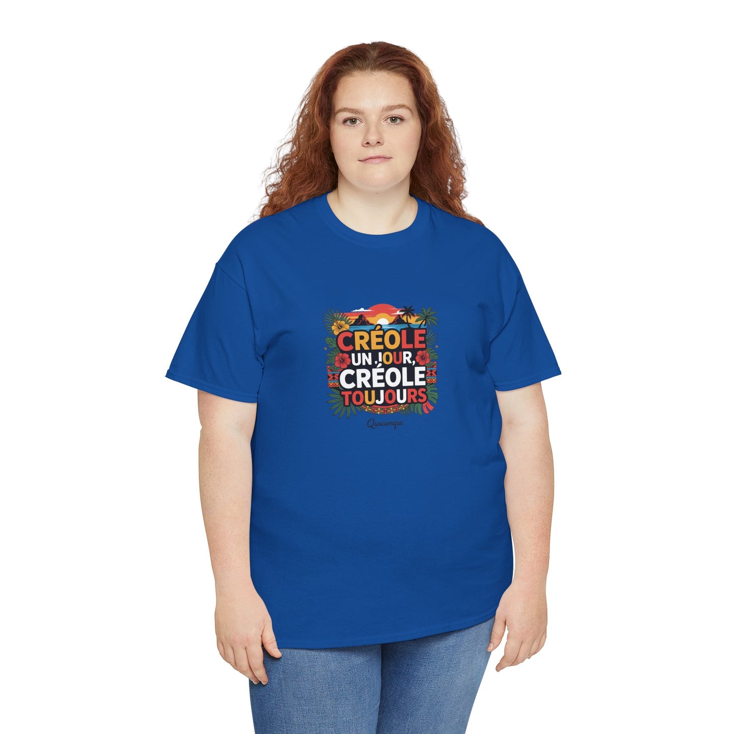T-shirt Quocumque "Créole" Île de La Réunion", Confort Coton, Sobre, Elégant, Souvenir Unique, Cadeau, Unisexe, Esprit Voyageur