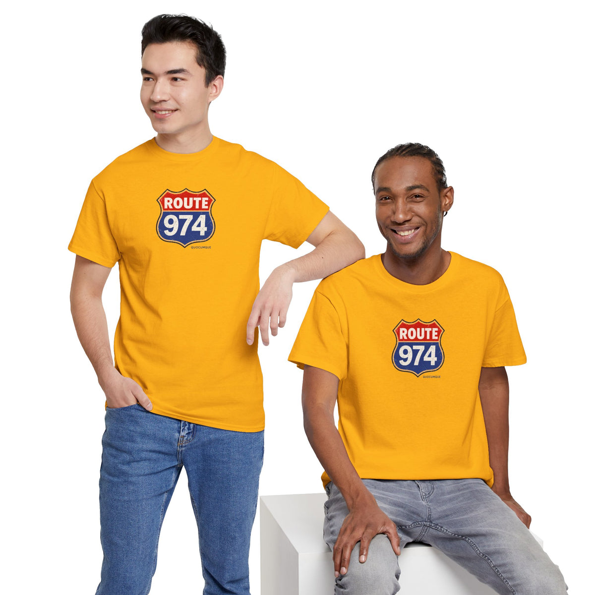 T-shirt "Route 974", Exotisme, Destination Île de La Réunion, Confort Coton, Sobre, Elégant, Souvenir Unique, Cadeau, Unisexe, Esprit Voyageur