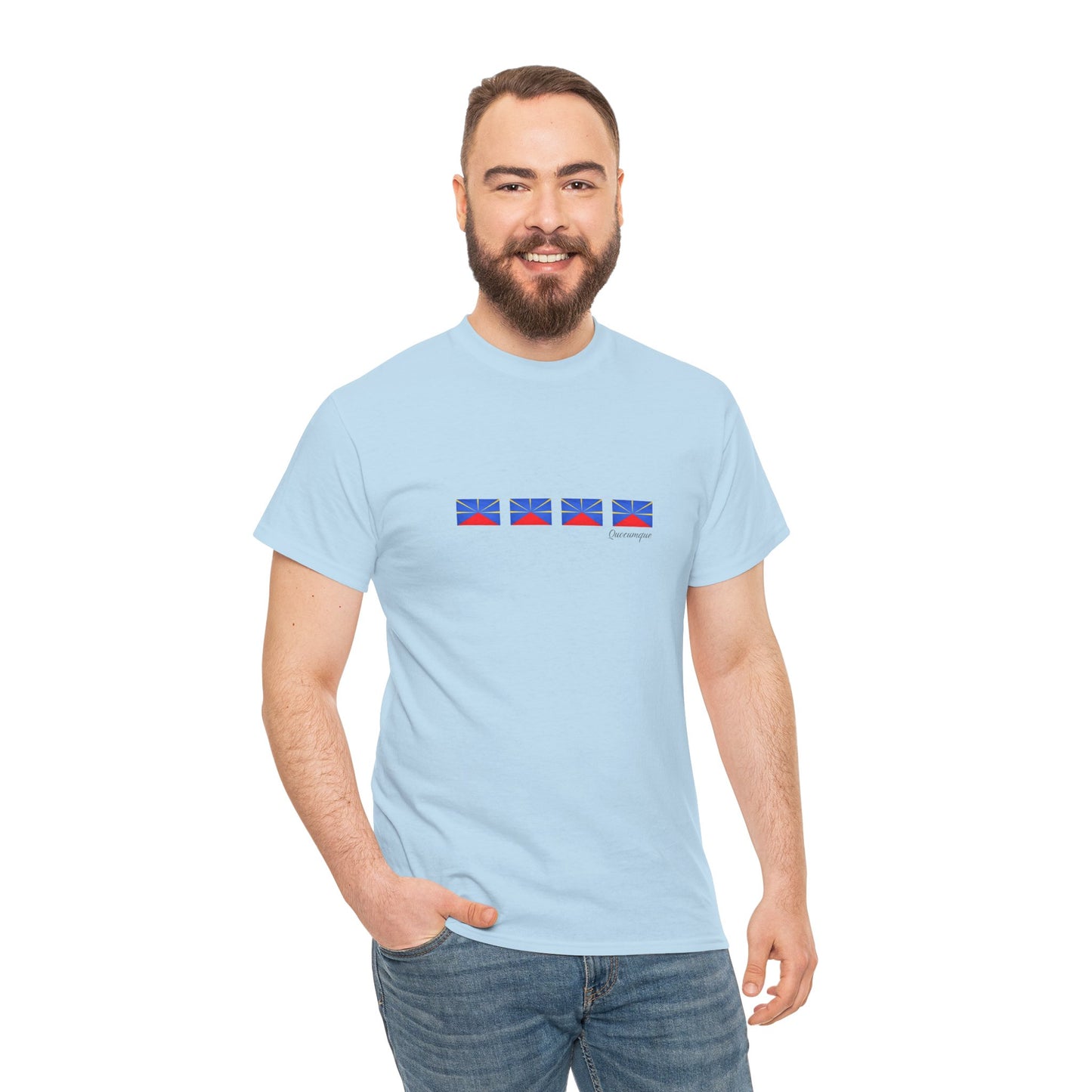 T-shirt "Drapeaux Île de La Réunion", Confort Coton, Sobre, Elégant, Souvenir Unique, Cadeau, Unisexe, Esprit Voyageur