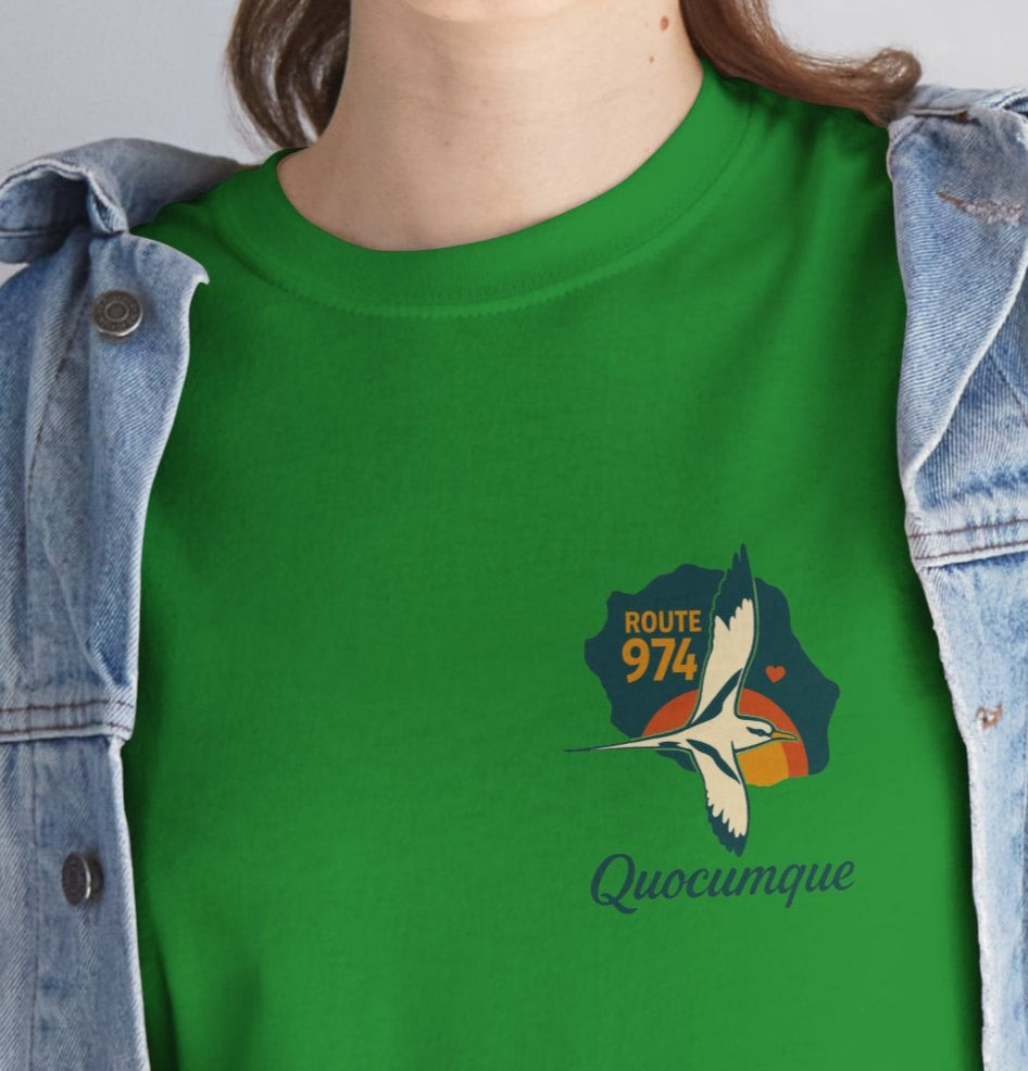 T-shirt "Route 974", Destination île de La Réunion, Confort Coton, Sobre, Elégant, Souvenir Unique, Cadeau, Unisexe, Esprit Voyageur