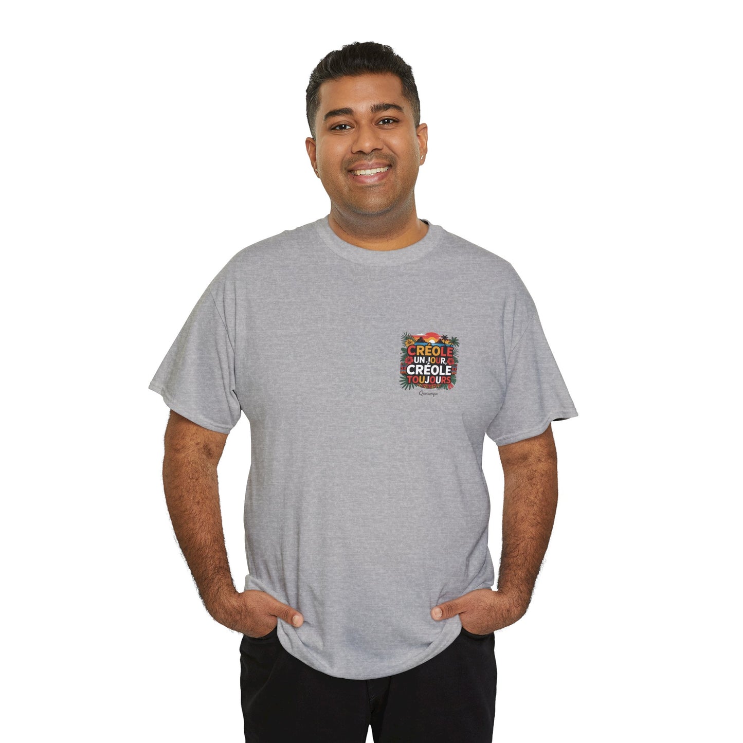 T-shirt Quocumque "Créole" Île de La Réunion", Confort Coton, Sobre, Elégant, Souvenir Unique, Cadeau, Unisexe, Esprit Voyageur