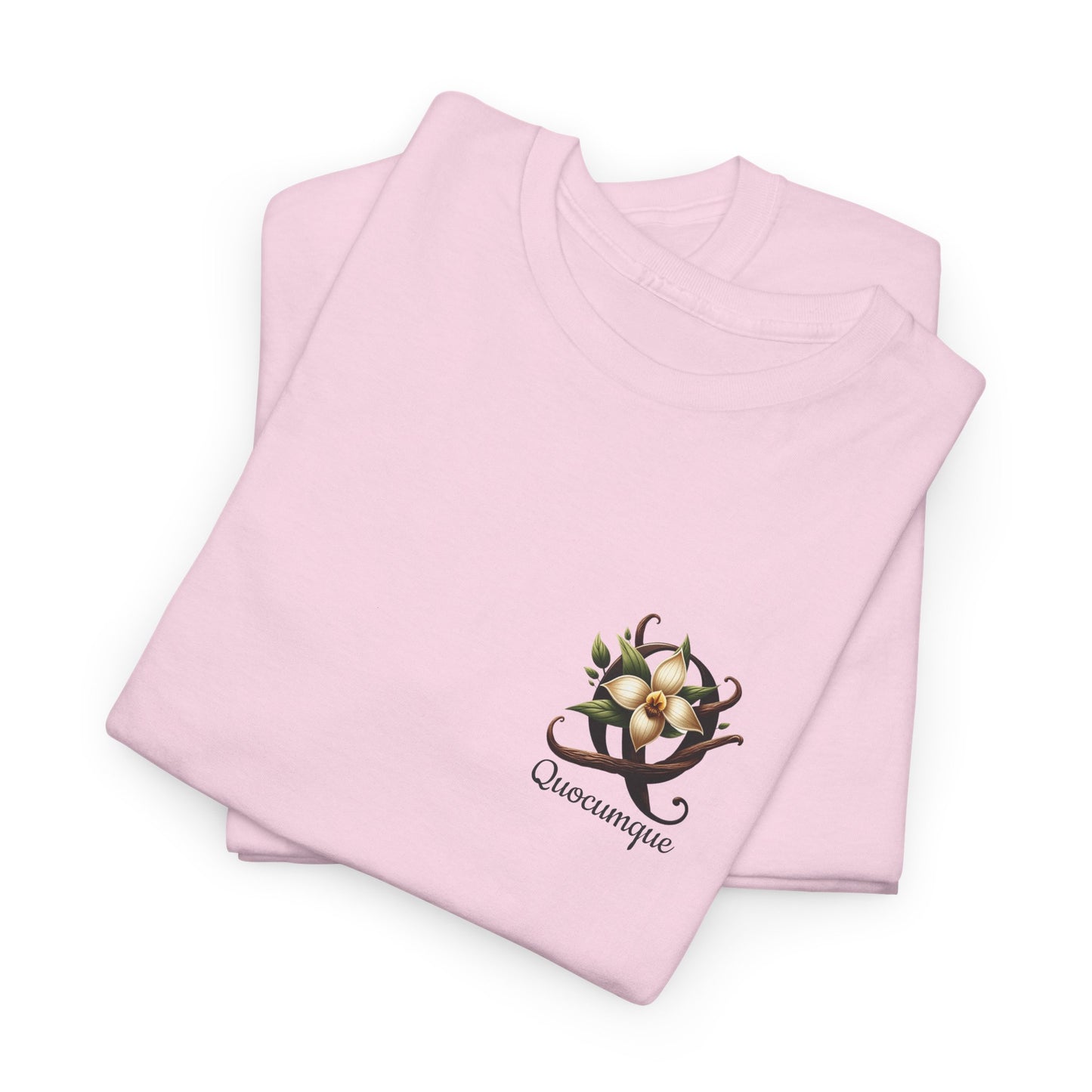 T-shirt Quocumque Vanille "Fleur et Gousses", île de La Réunion, Confort Coton, Sobre, Elégant, Souvenir Unique, Cadeau, Unisexe, Esprit Voyageur