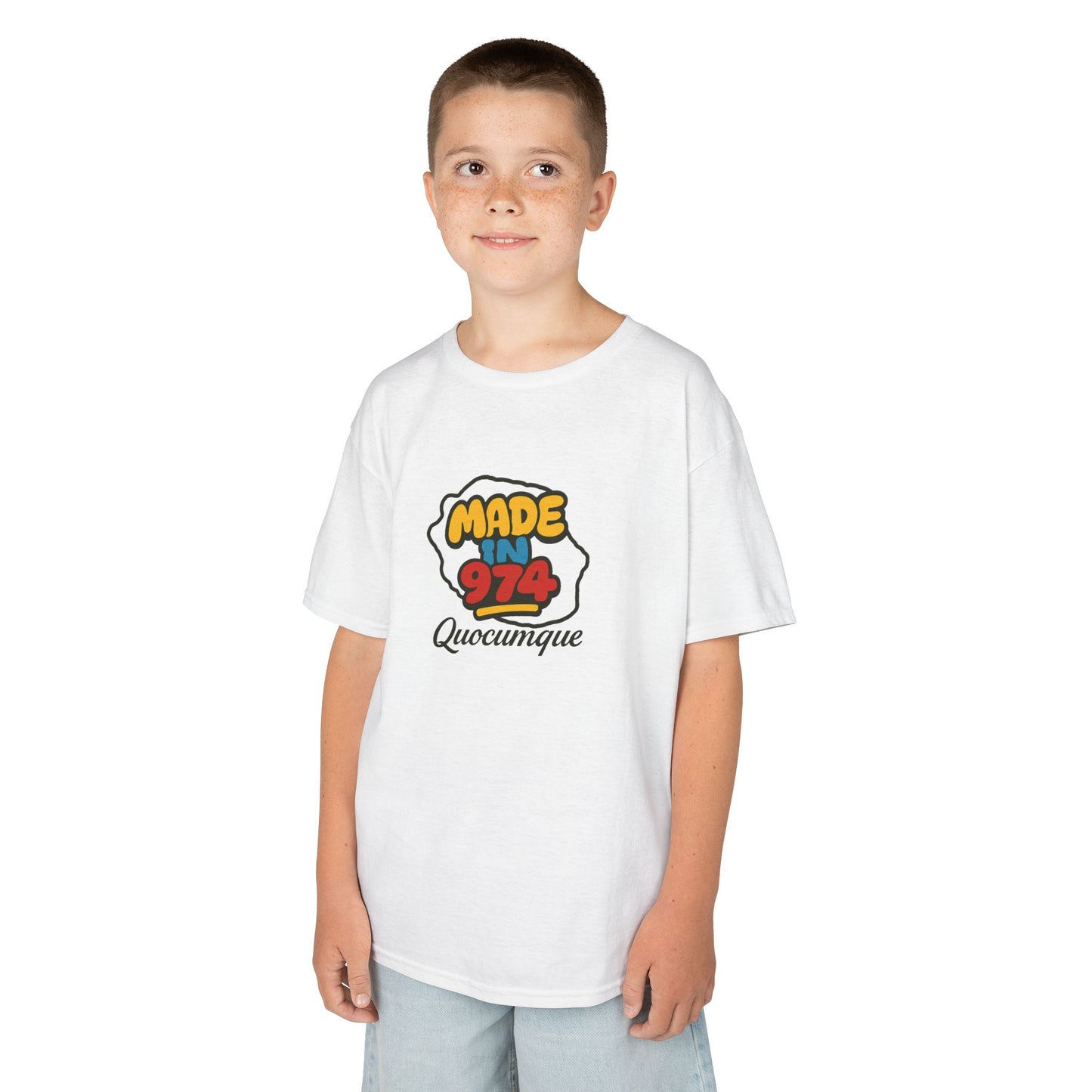 T-shirt "Made in 974", Île de La Réunion, Douceur Coton, Pour les enfants de 5-6 ans( Taille XS), Pour les 7-8 ans( taille S), Pour les 9-10 ans( taille M), Pour les 11-12 ans( taille L), Pour les 13-14 ans( taille XLS)