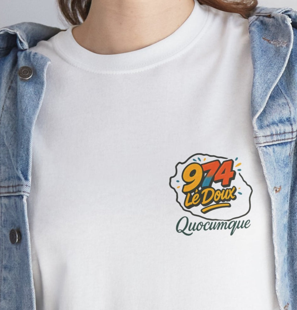 T-shirt "974 Lé Doux", Destination Île de La Réunion, Confort Coton, Sobre, Elégant, Souvenir Unique, Cadeau, Unisexe, Esprit Voyageur