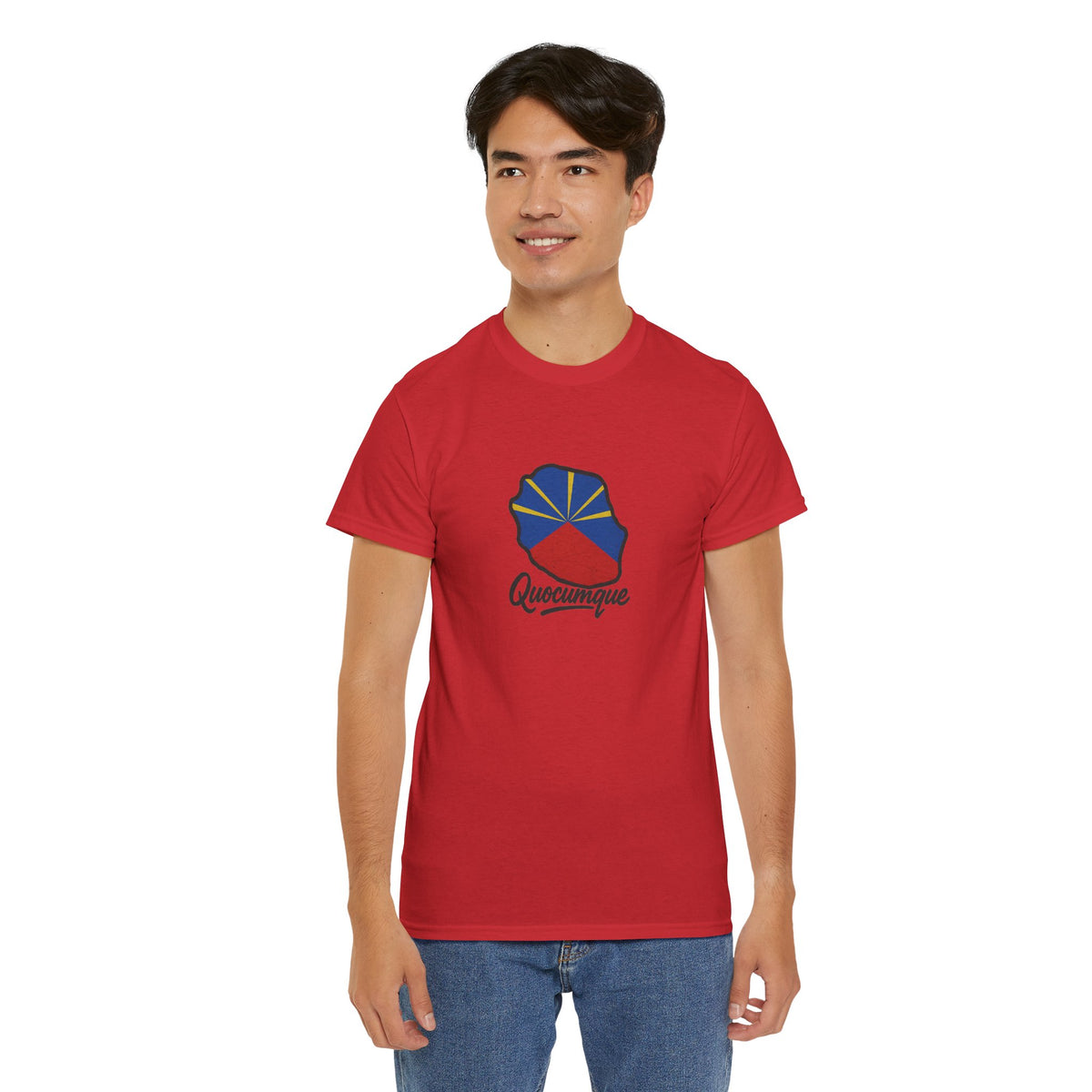 T-shirt "Drapeau Pays", Exotisme, Destination Île de La Réunion, Confort Coton, Sobre, Elégant, Souvenir Unique, Cadeau, Unisexe, Esprit Voyageur
