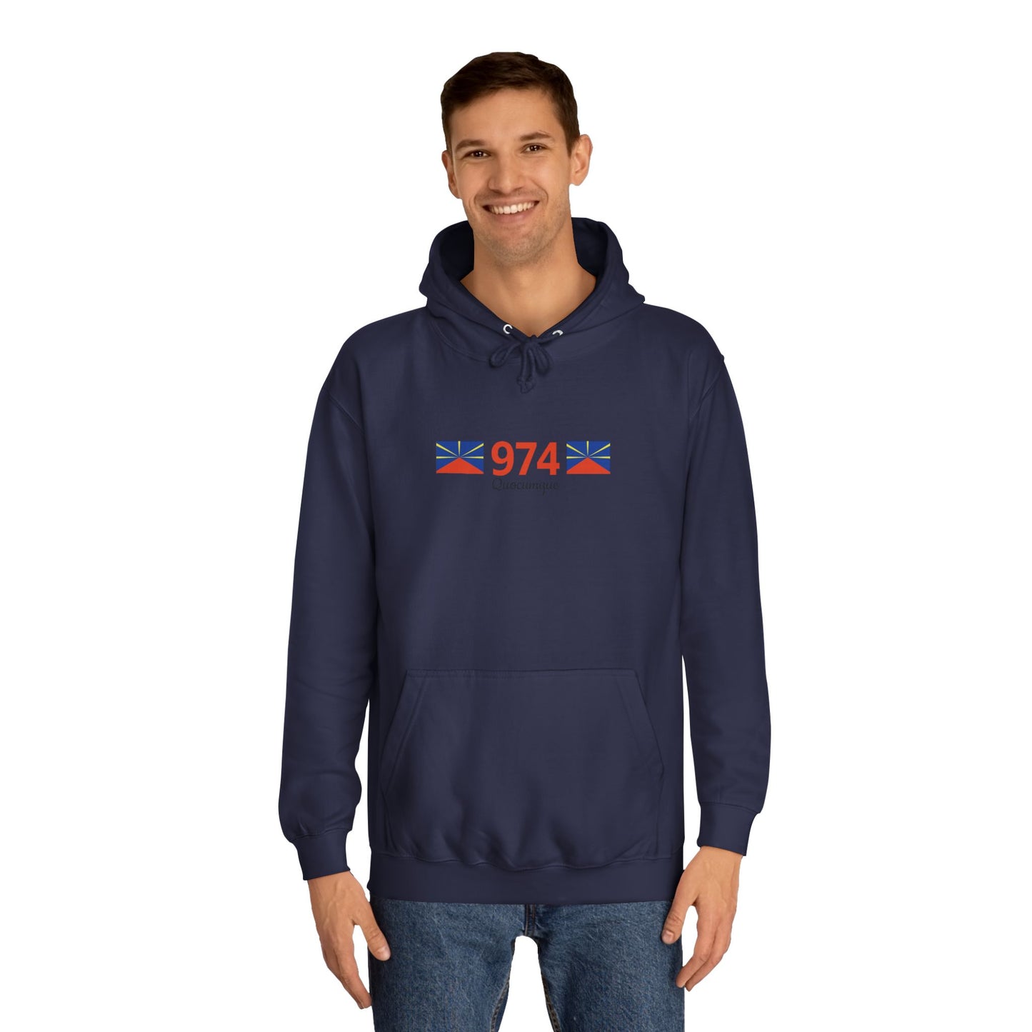 Sweat à Capuche "974" pour Adulte, Hoodie, Unisexe, Élégance, Sobriété, Homme, Femme, Indicatif Réunion, Drapeau Local