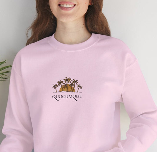 Sweat-Shirt Quocumque " Palmiers et Coucher de Soleil", Style Tropical Été, Mode Plage Unisexe, Adulte, Homme, Femme, Décontracté, Élégant